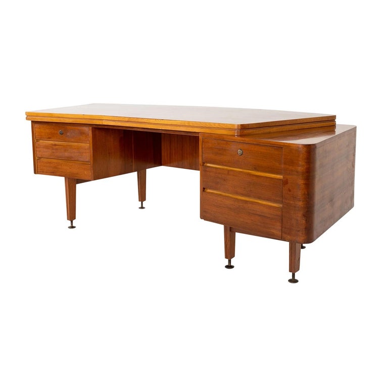 20th Century LightBrown Italian Polished Walnut Writing Table