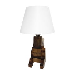 20th Century Italian Sculptural Polished Walnut Table Lamp - Vintage Desk Light