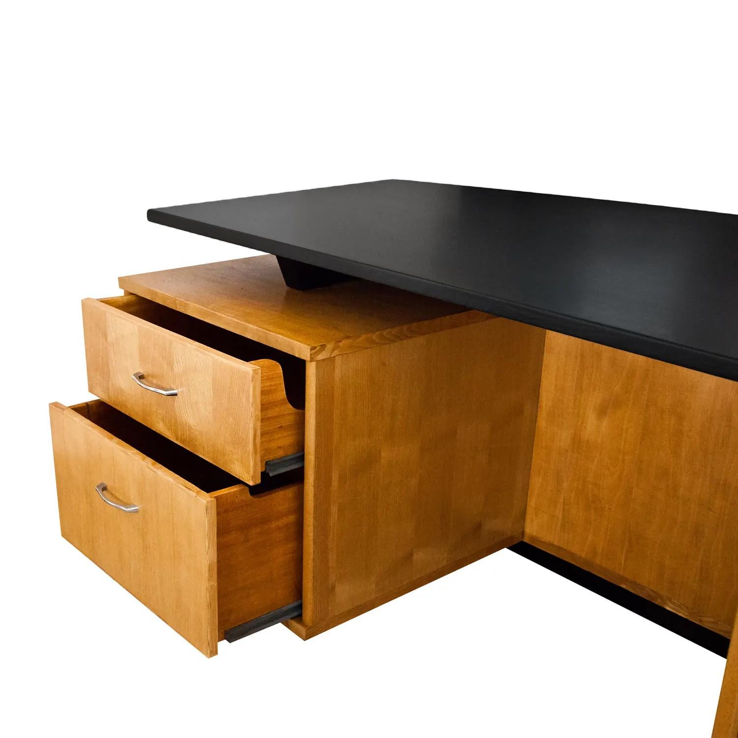 Hand-Carved 20th Century Italian Mid-Century Maplewood Writing Table - Vintage Ebony Desk For Sale