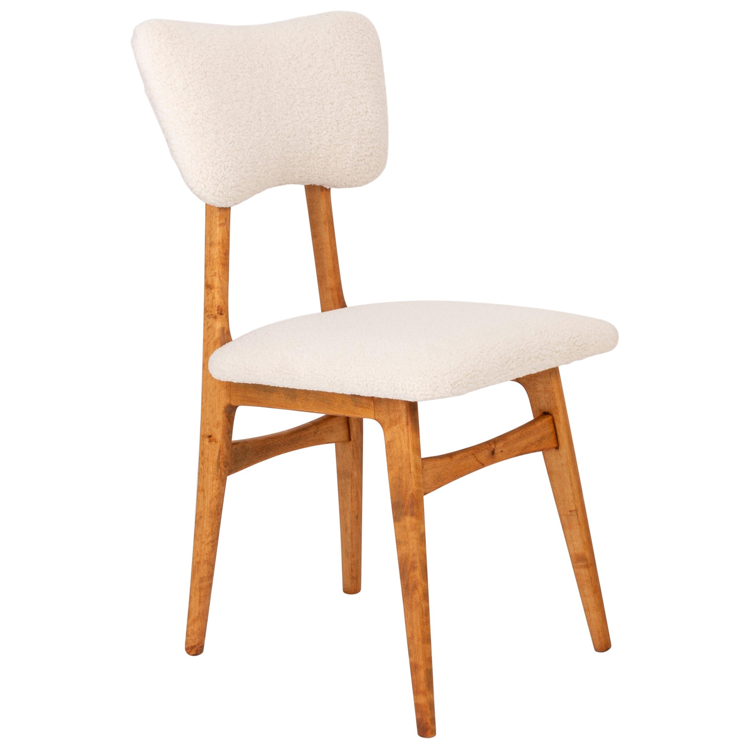 Mid Century Butterfly Dining Chair, Light Creme Boucle, Poland, 1960s For  Sale at 1stDibs