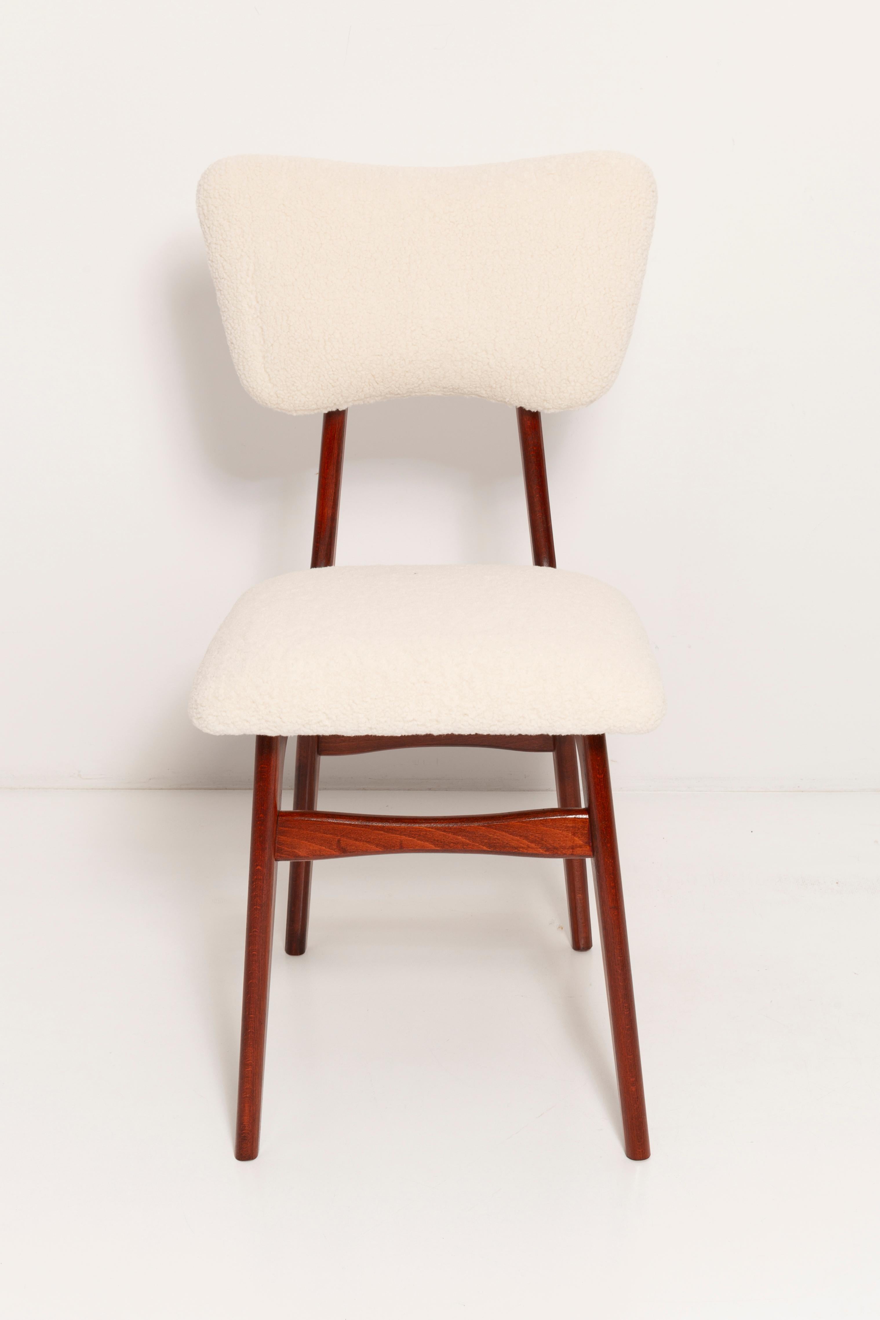 20th Century Light Crème Boucle Cherry Wood Chair, Europe, 1960 For Sale 7