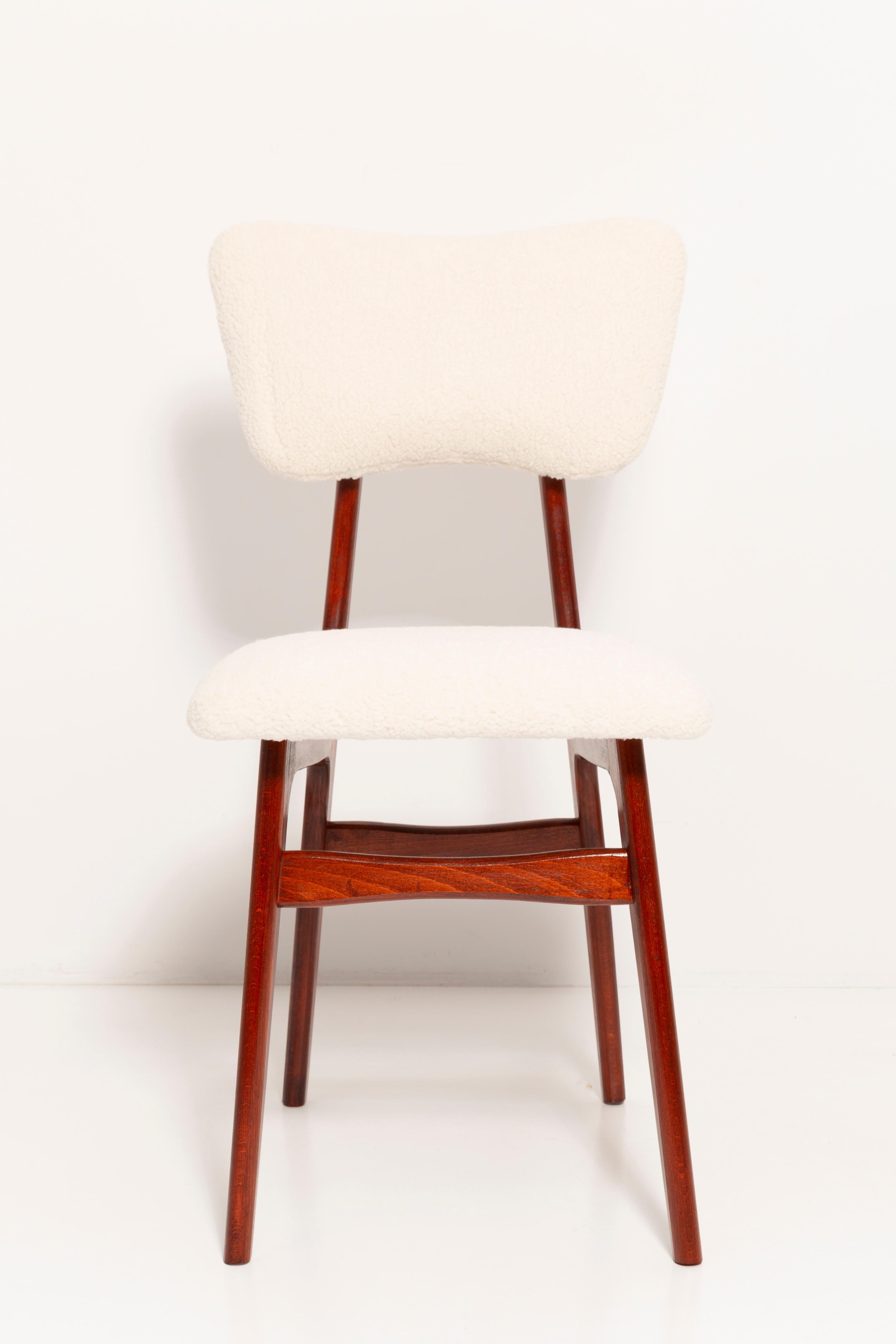 20th Century Light Crème Boucle Cherry Wood Chair, Europe, 1960 For Sale 8
