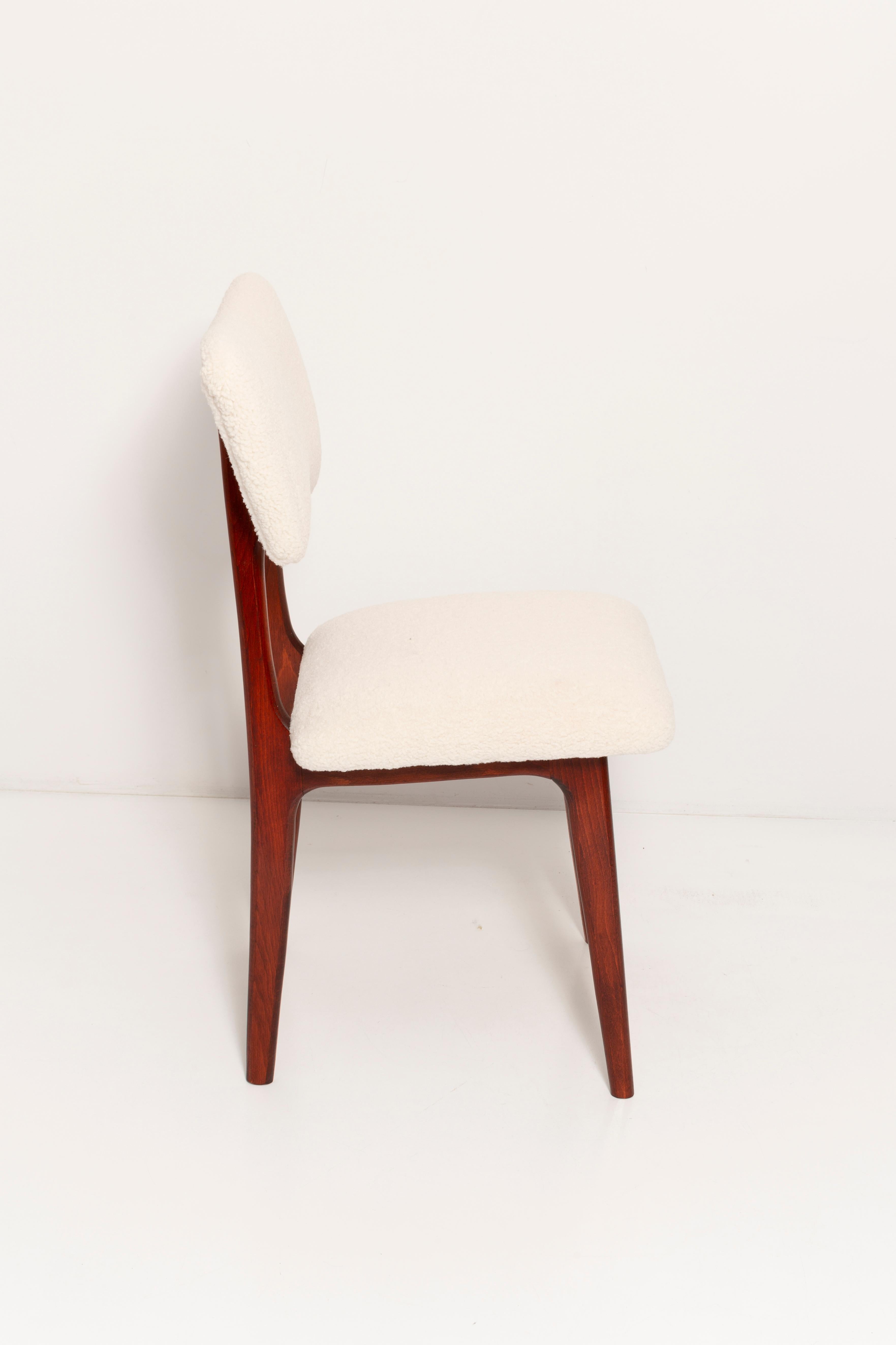 Polish 20th Century Light Crème Boucle Cherry Wood Chair, Europe, 1960 For Sale