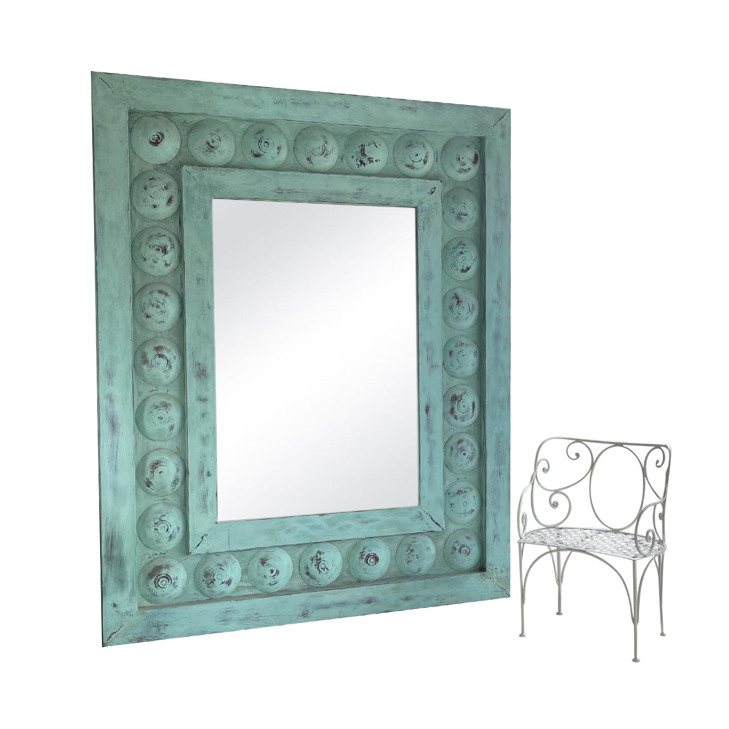Art Deco 20th Century Light-Green French Vert de Gris Mirror, Large Copper Trumeau Mirror
