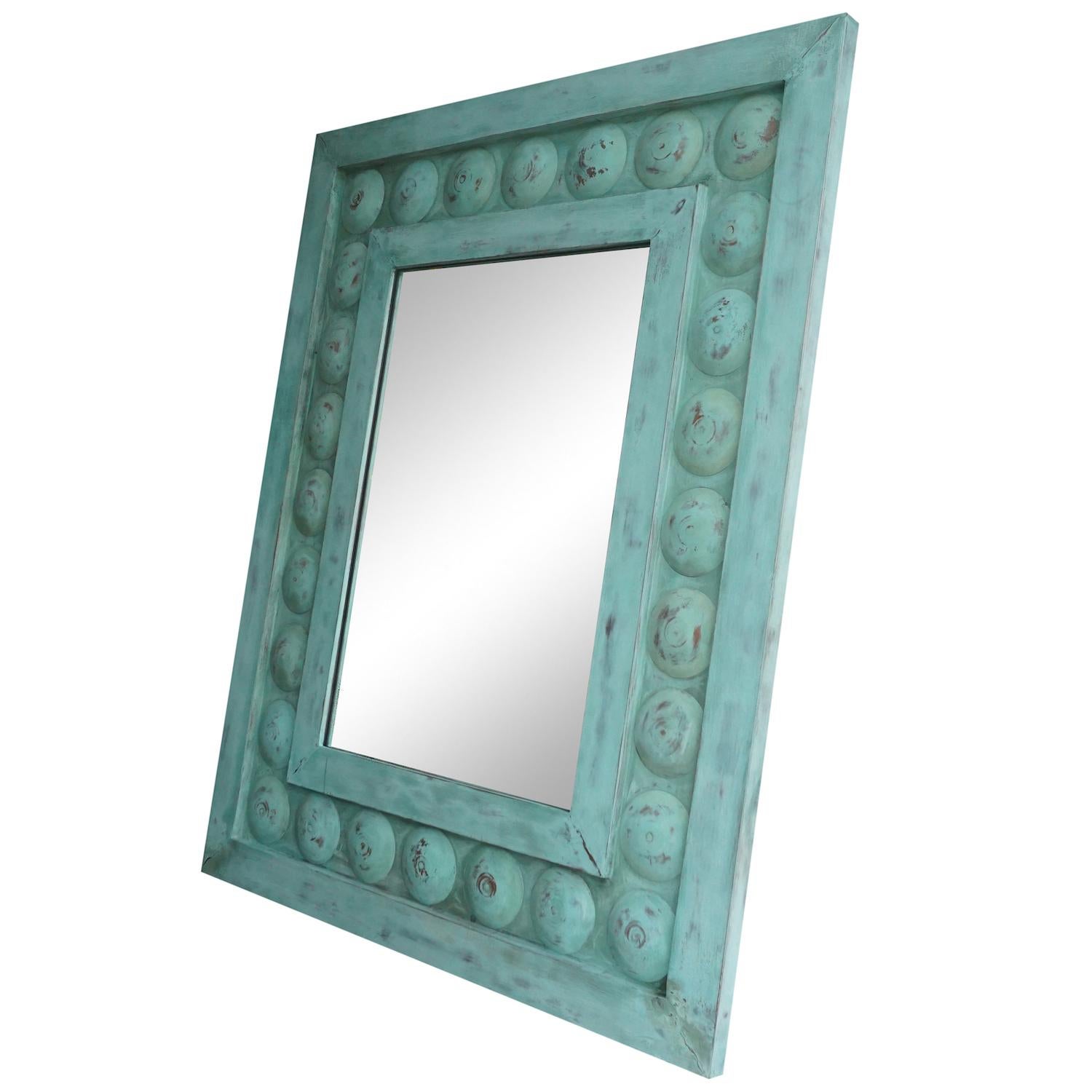 Hand-Crafted 20th Century Light-Green French Vert de Gris Mirror, Large Copper Trumeau Mirror