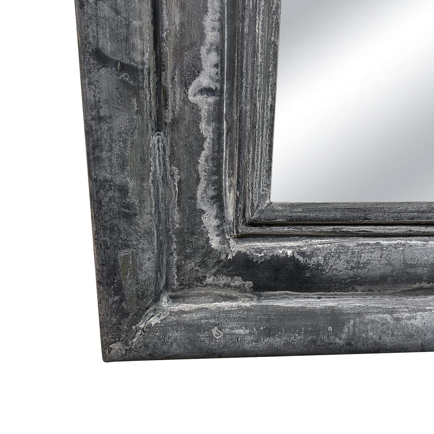 Beveled 20th Century Light-Grey French Antique Zinc Floor Mirror - Miroir Lippe For Sale