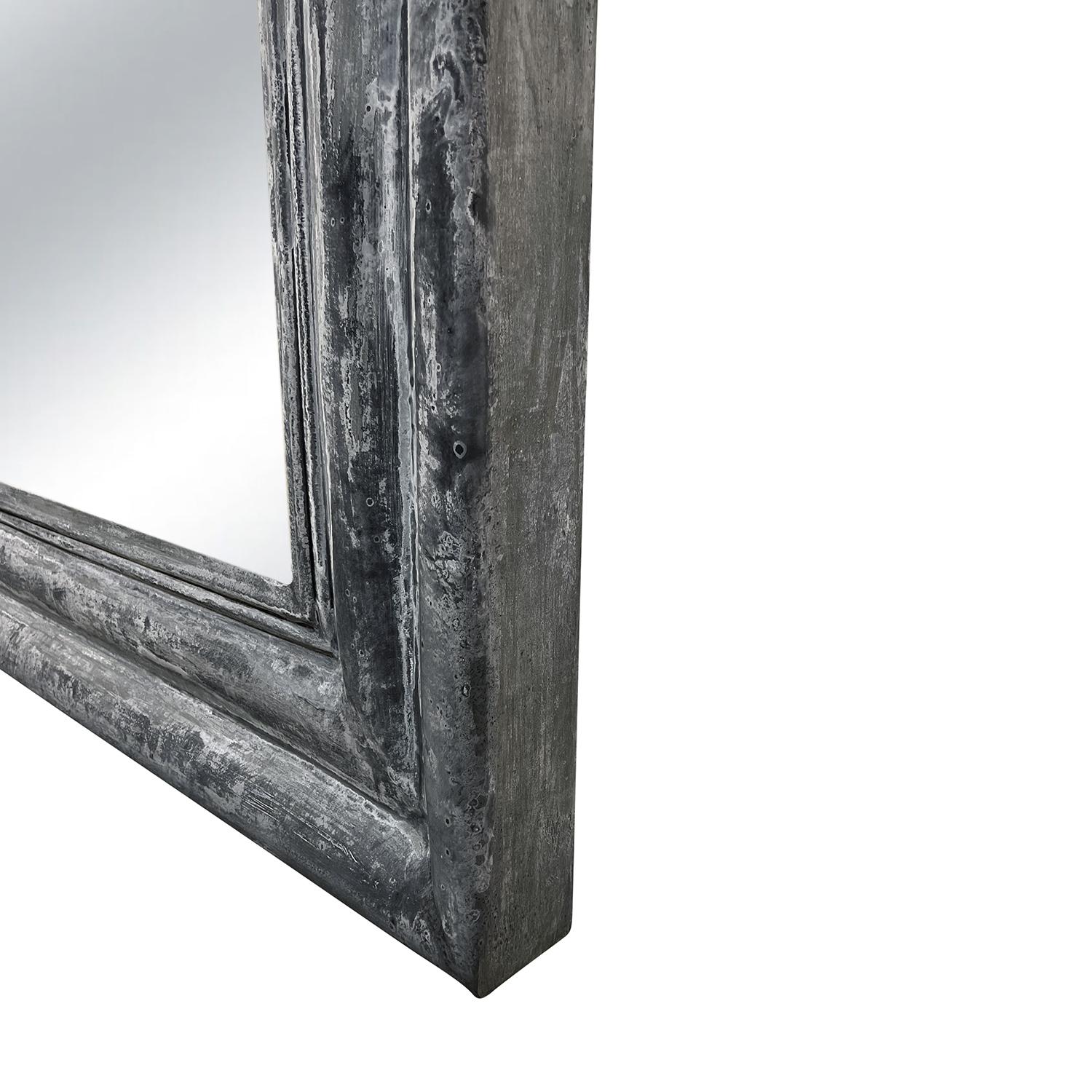 20th Century Light-Grey French Antique Zinc Floor Mirror - Miroir Lippe In Good Condition For Sale In West Palm Beach, FL