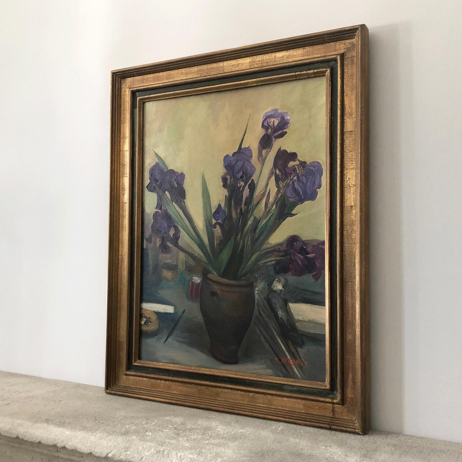 Mid-Century Modern 20th Century French Flower Bouquet Still Life Oil Painting by Antoine Serra