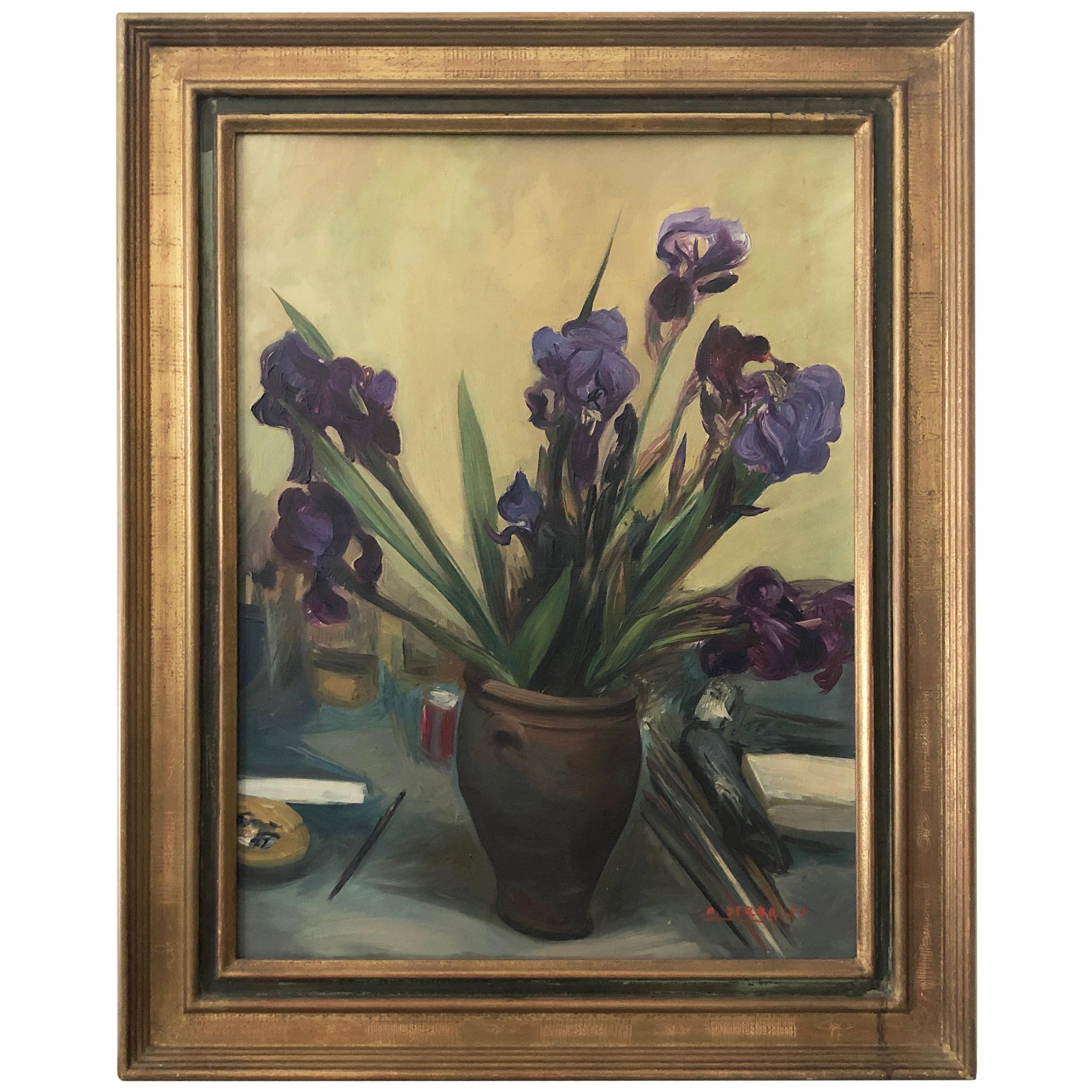 20th Century French Flower Bouquet Still Life Oil Painting by Antoine Serra