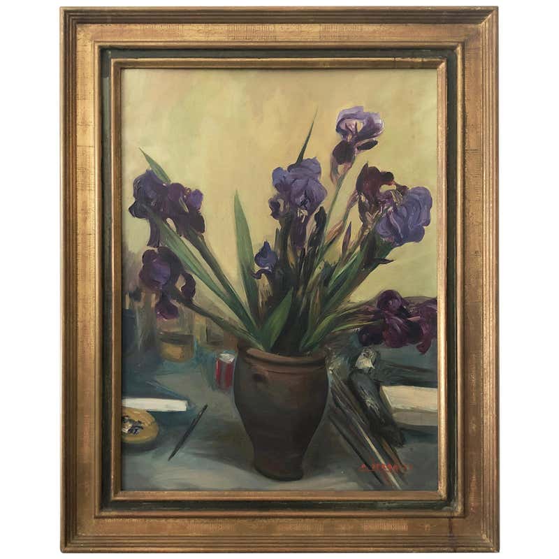20th Century Lilac Flower Bouquet Still Life Oil Painting by Antoine ...
