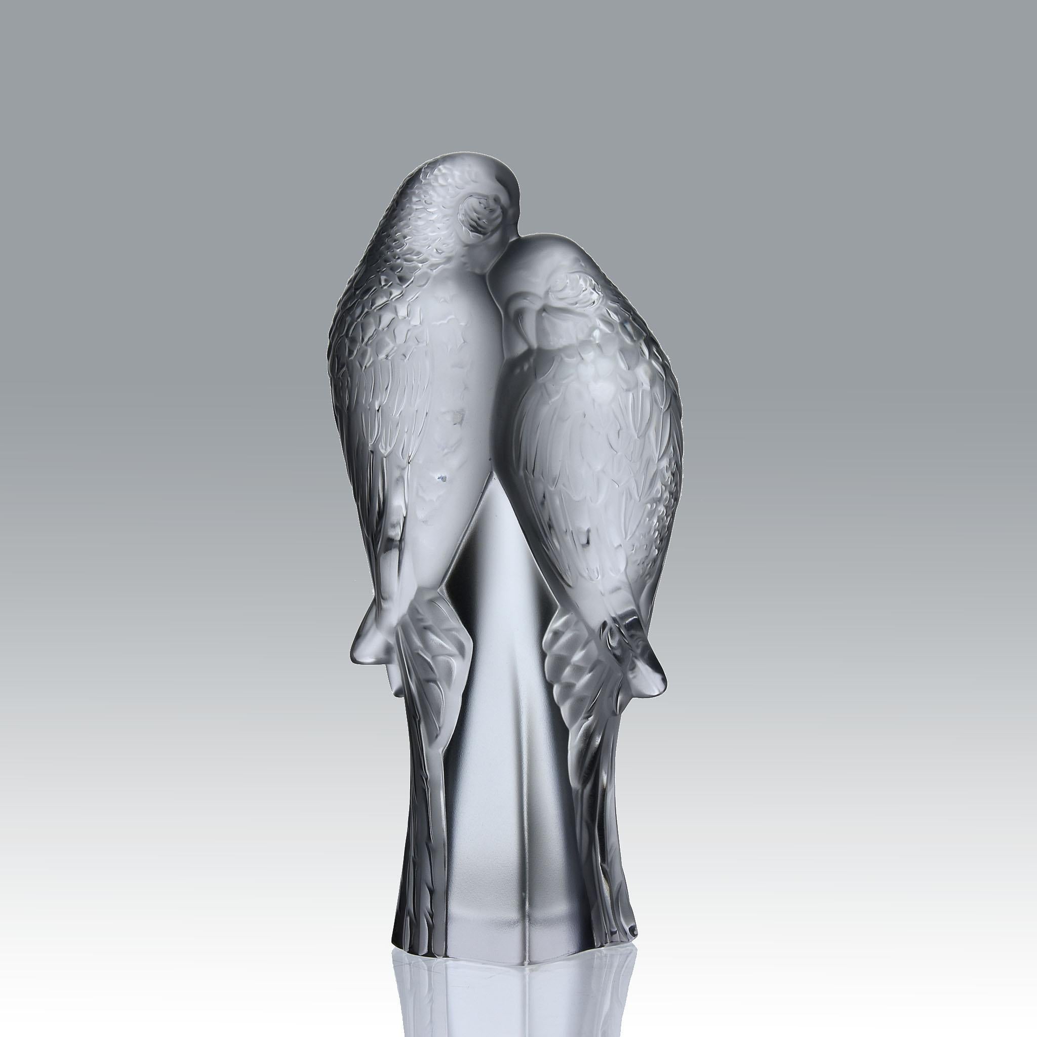 20th Century Limited Edition Glass Sculpture "Two Parakeets" by Lalique Glass For Sale