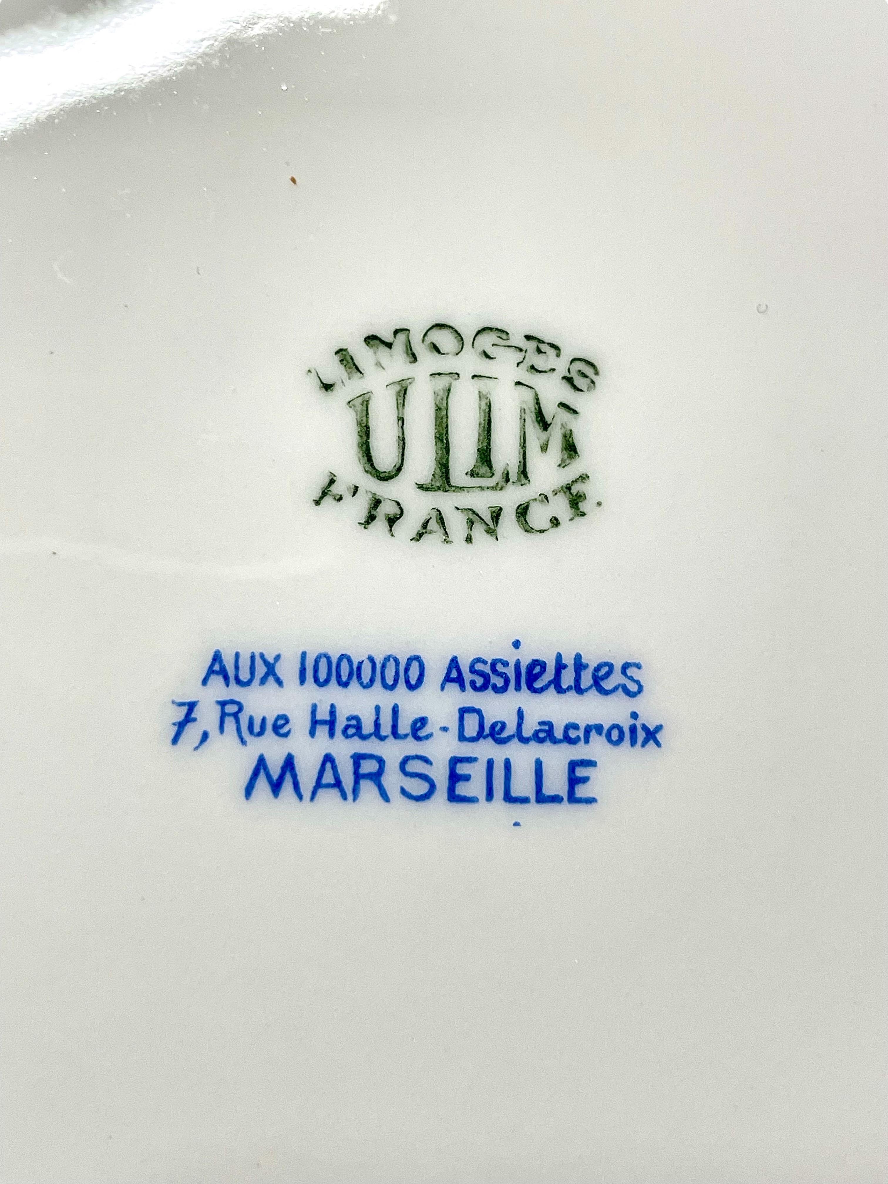 Juego de 12 platos llanos de porcelana de Limoges del siglo XX con motivo de rosas en venta 1