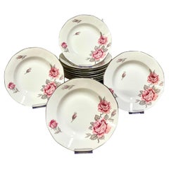 Set di 12 piatti da portata in porcellana Limoges del XX secolo con motivo di rose