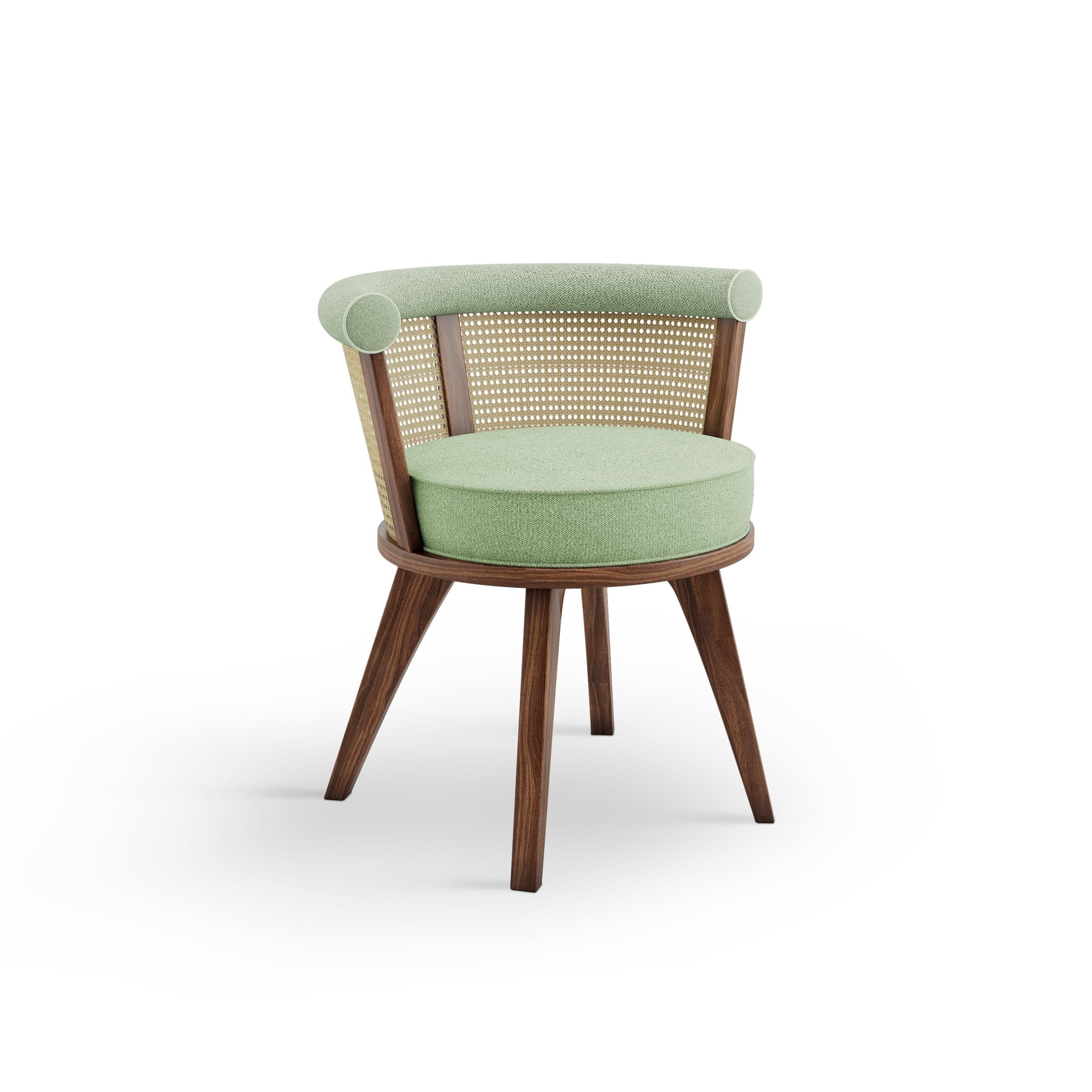 21st Century Linen Rattan George Dining Chair Walnut Wood For Sale 1