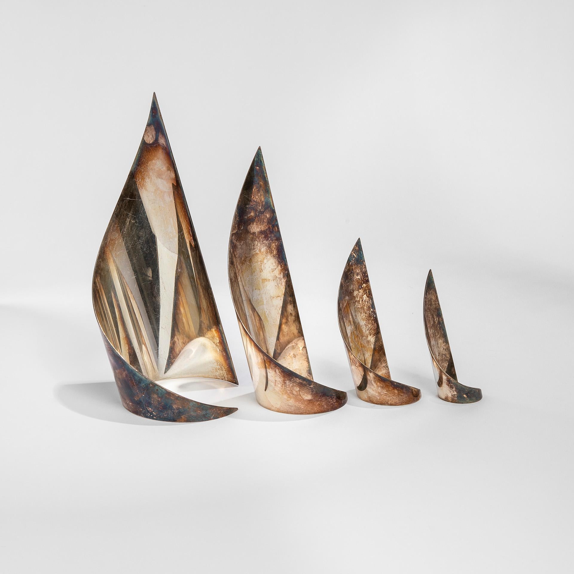 Late 20th Century 20th Century Lino Sabattini Decorative Object as Sails in Silvered Metal, 70s