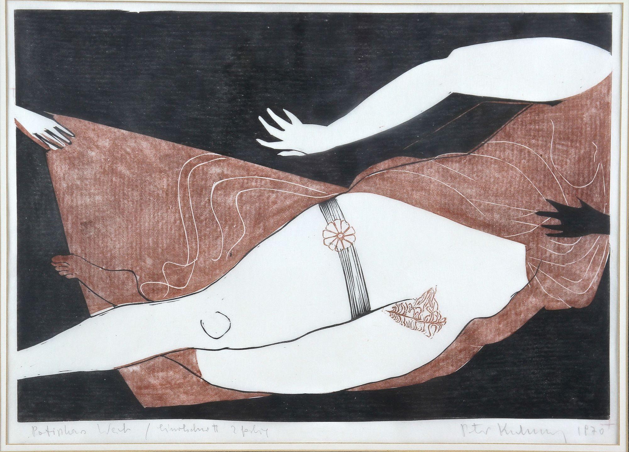 Linogravure artistiquement composée de la fin du 20e siècle intitulée 