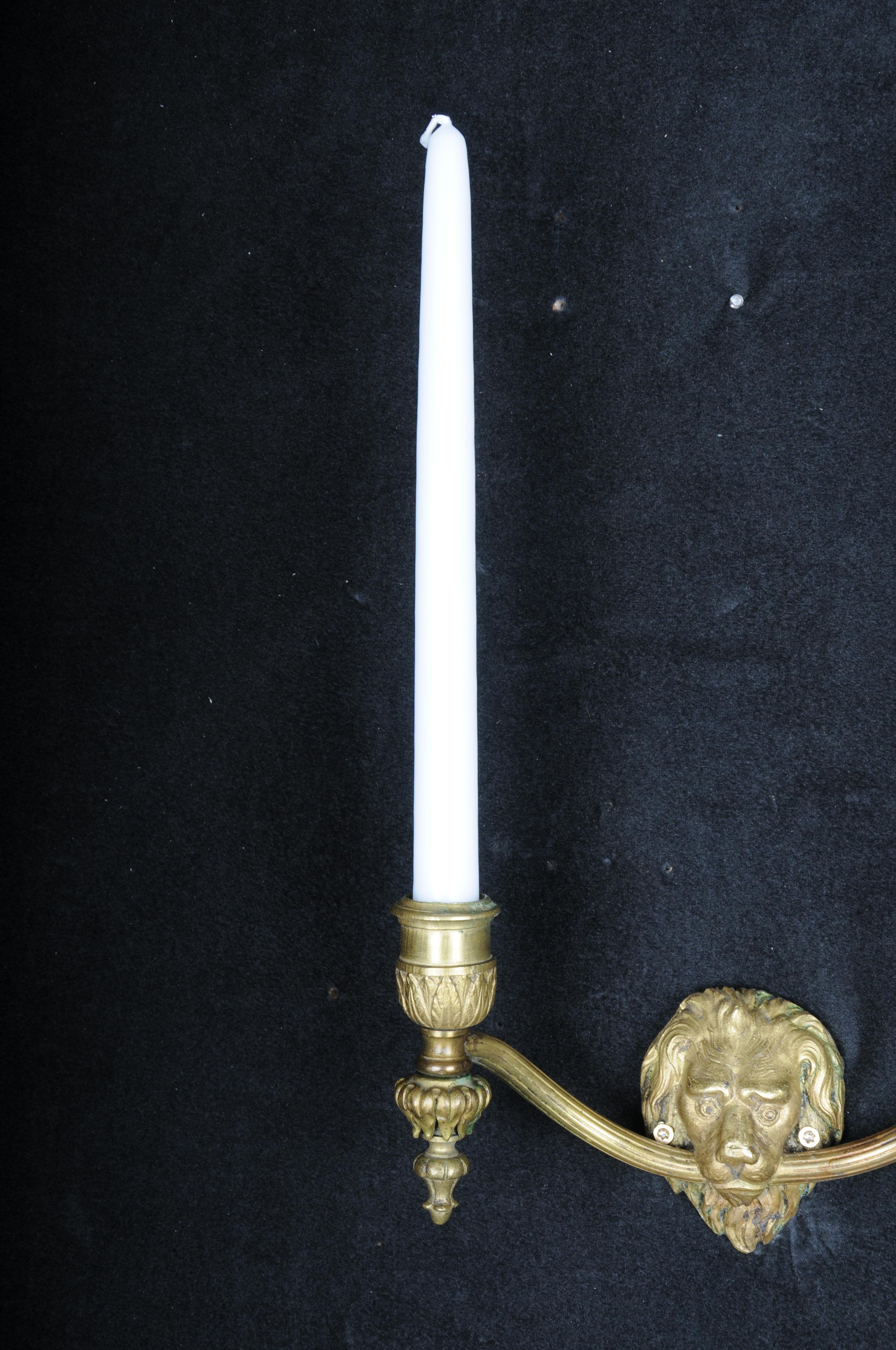French 20th Century Lion Wall Sconce/Wall Candlestick, Brass, Gold For Sale
