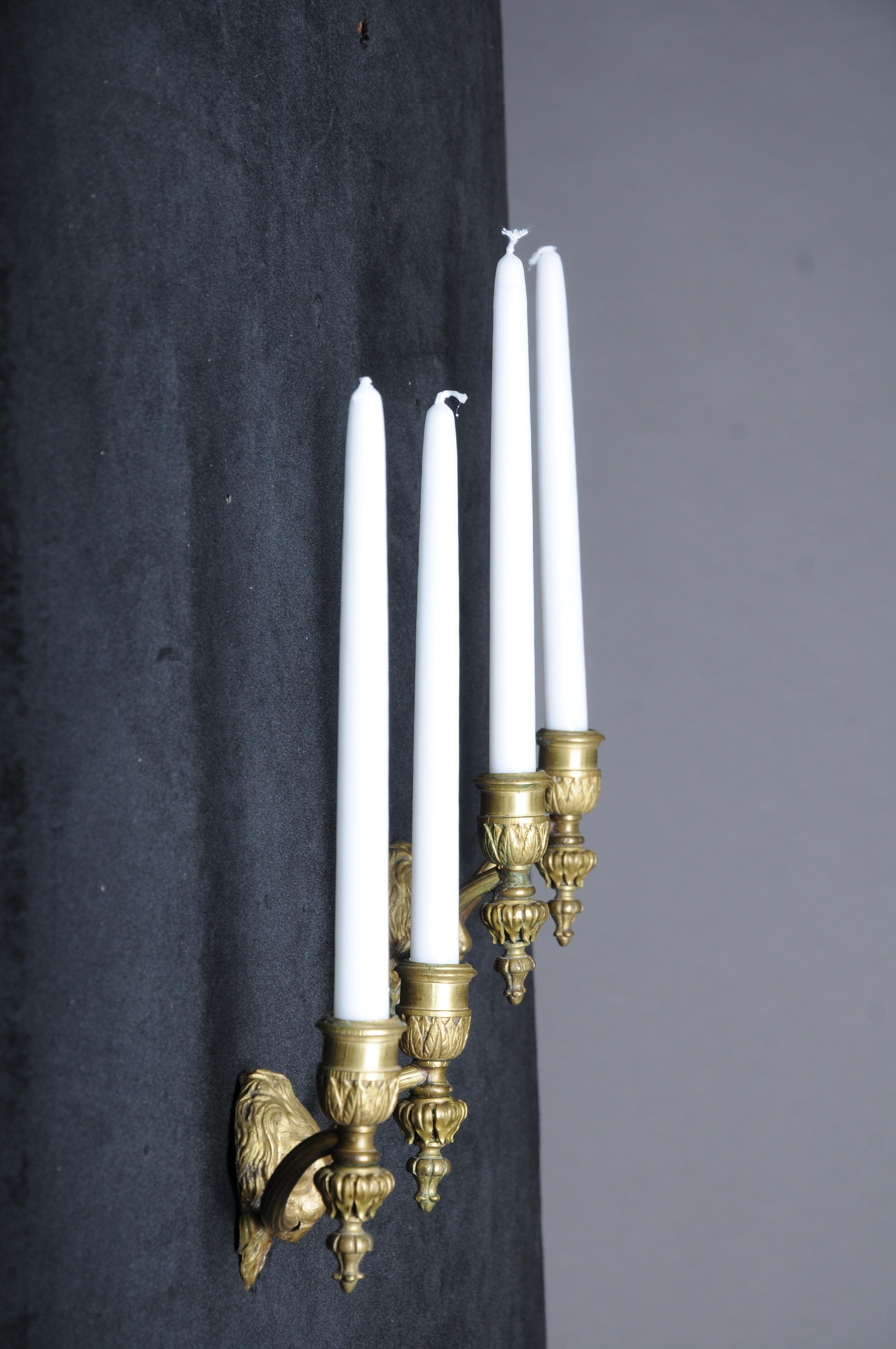 20th Century Lion Wall Sconce/Wall Candlestick, Brass, Gold For Sale 2