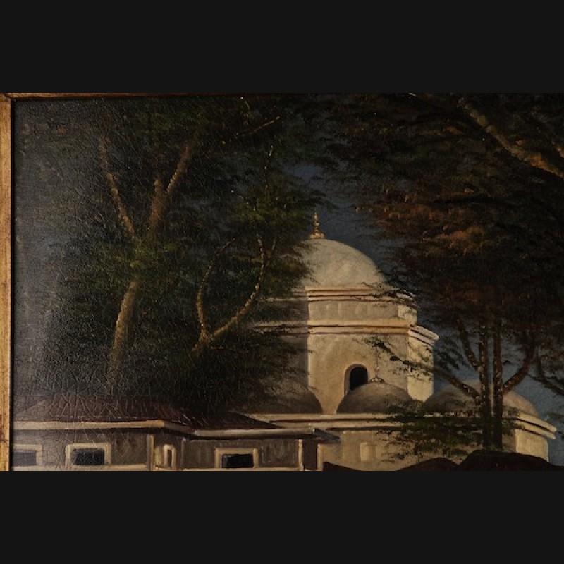 Caffè ad Adalia nella Turchia asiatica e case turche vicino ad Adalia (1856 Parigi, Museo d'Orsay).
Bellissime case orientali dal design architettonico raffinato con la moschea sullo sfondo. Magnifici alberi in un'atmosfera estiva. Opera