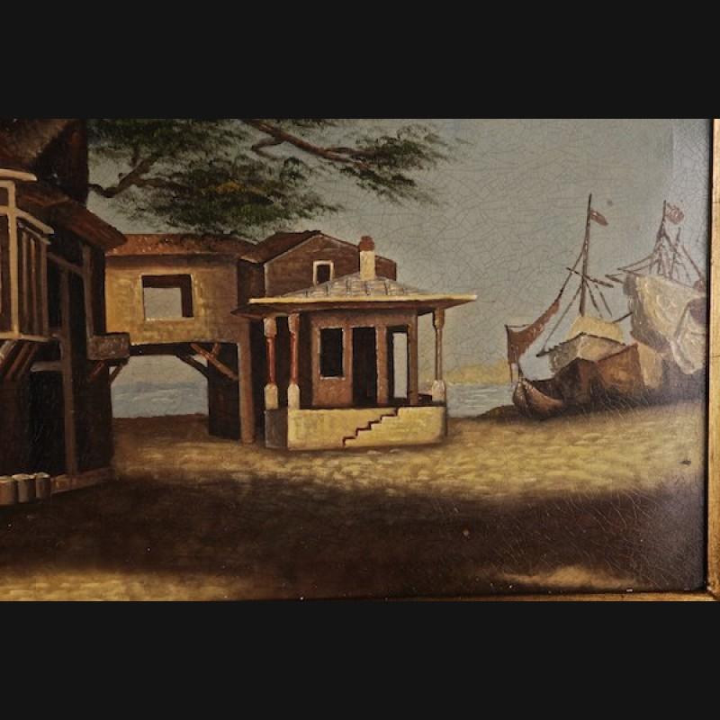 Pittura ad olio vivente del 20° secolo: Café ad Adalia, Turchia asiatica In condizioni buone in vendita a Berlin, DE