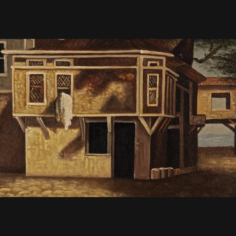 20th Century Living Oil Painting Café in Adalia in Asian Turkey In Good Condition For Sale In Berlin, DE
