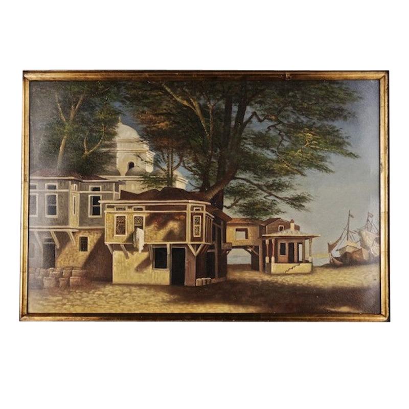 20th Century Living Oil Painting Café in Adalia in Asian Turkey For Sale