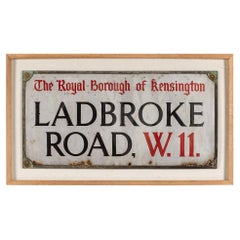 20th Century London Enamelled Street Sign, Ladbroke Rd W11, 1900s