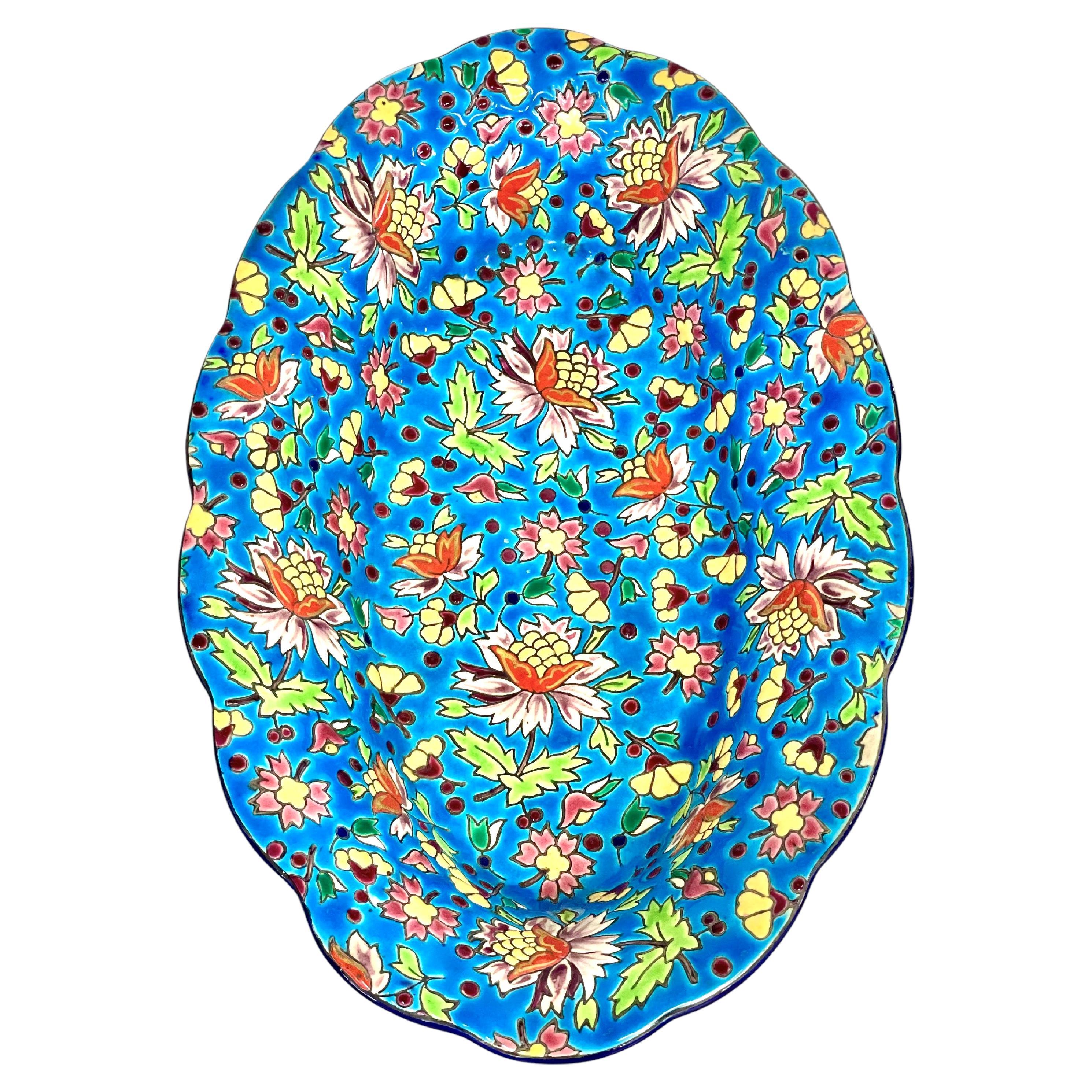 20th Century Longwy Oval Enameled Dish, France