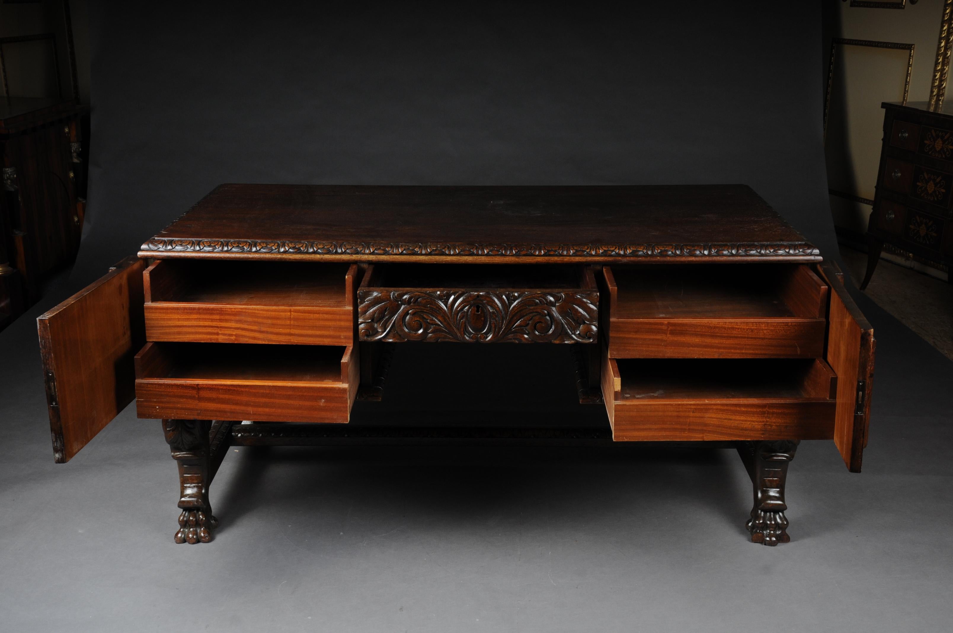 20th Century Lordly Historicism Desk Solid Oak with Walnut Veneer For Sale 12