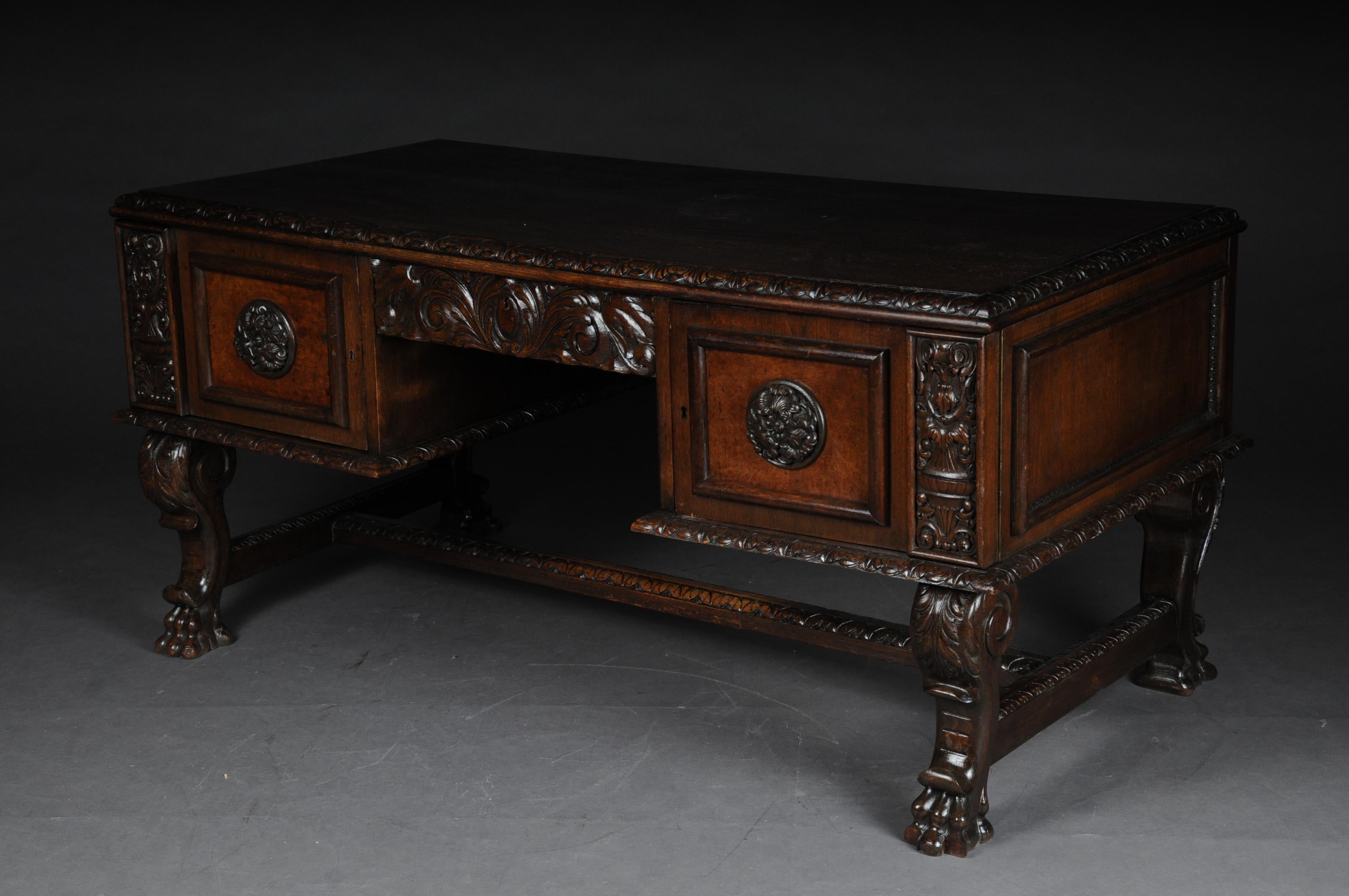 19th Century 20th Century Lordly Historicism Desk Solid Oak with Walnut Veneer For Sale