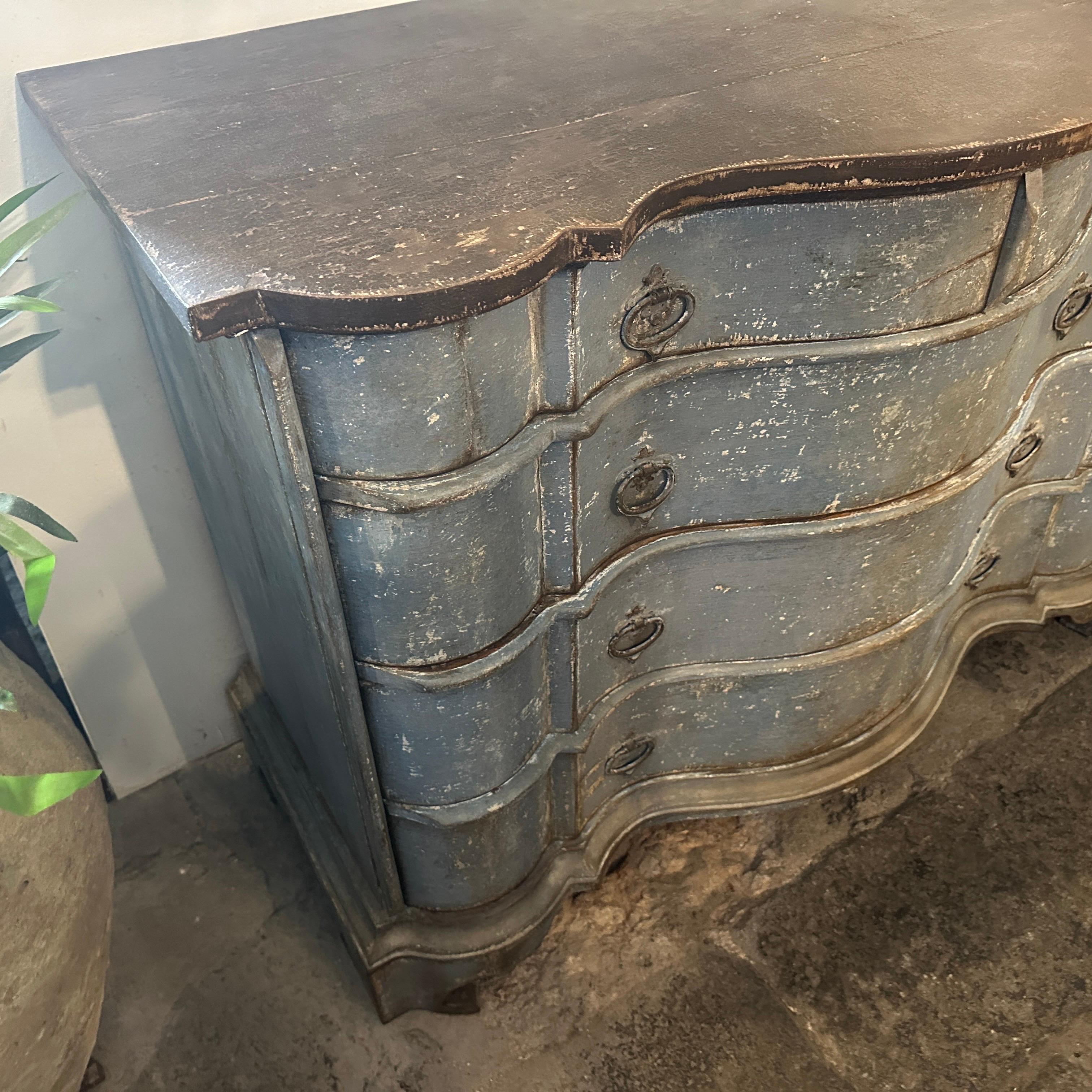 20th Century Louis Philippe Lacquered Blue and Black Florentine Commode 10