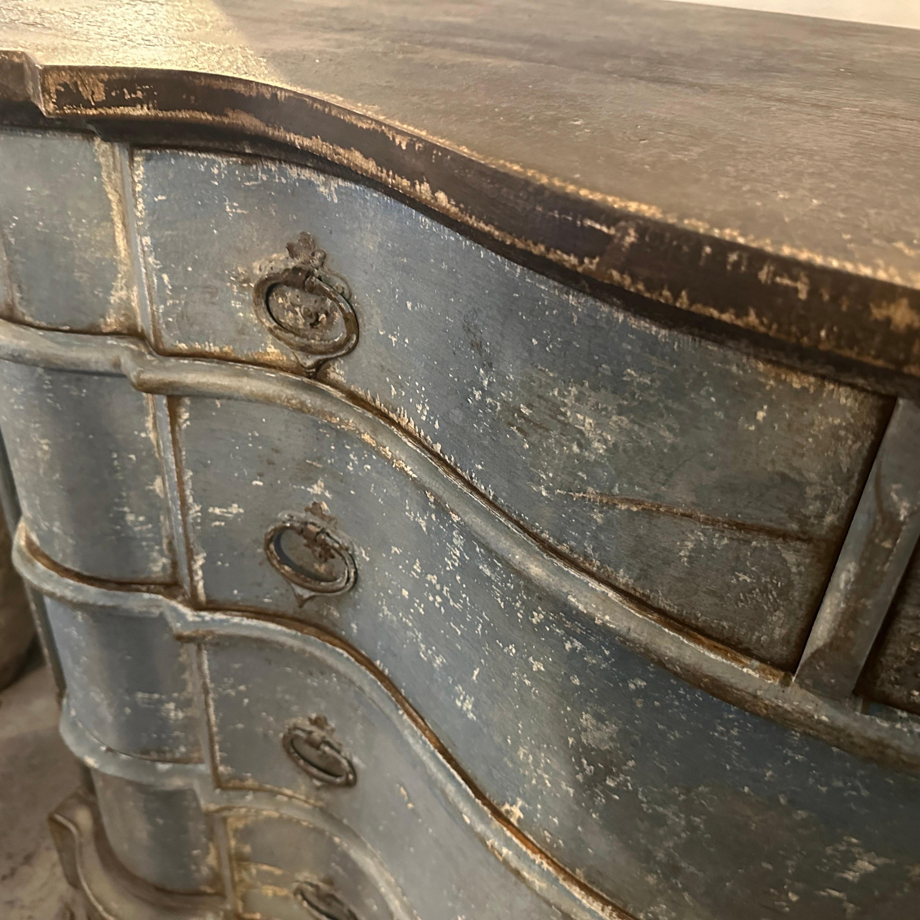 Fruitwood 20th Century Louis Philippe Lacquered Blue and Black Florentine Commode