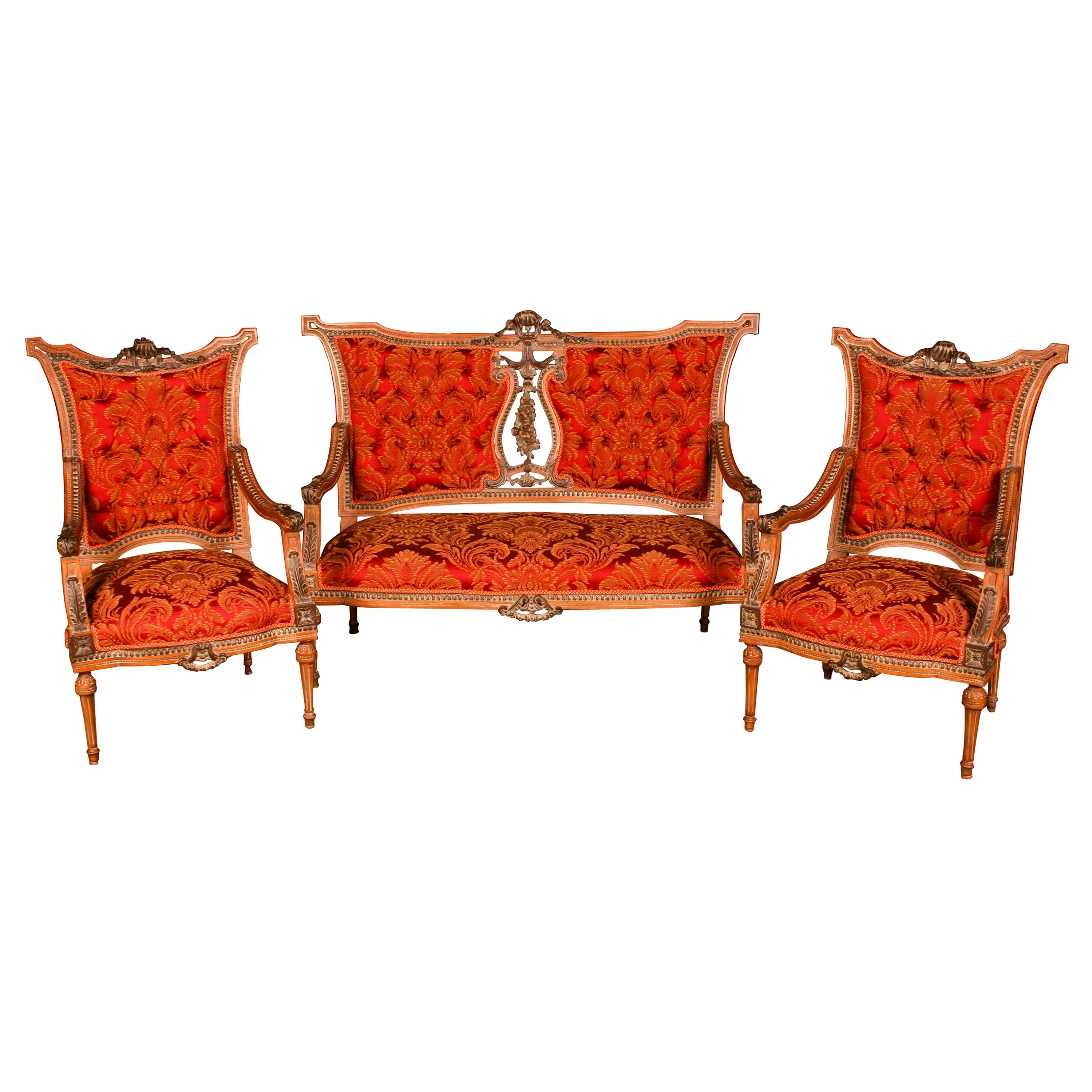 20th Century Louis Seize Style French Garniture Seating Group For Sale