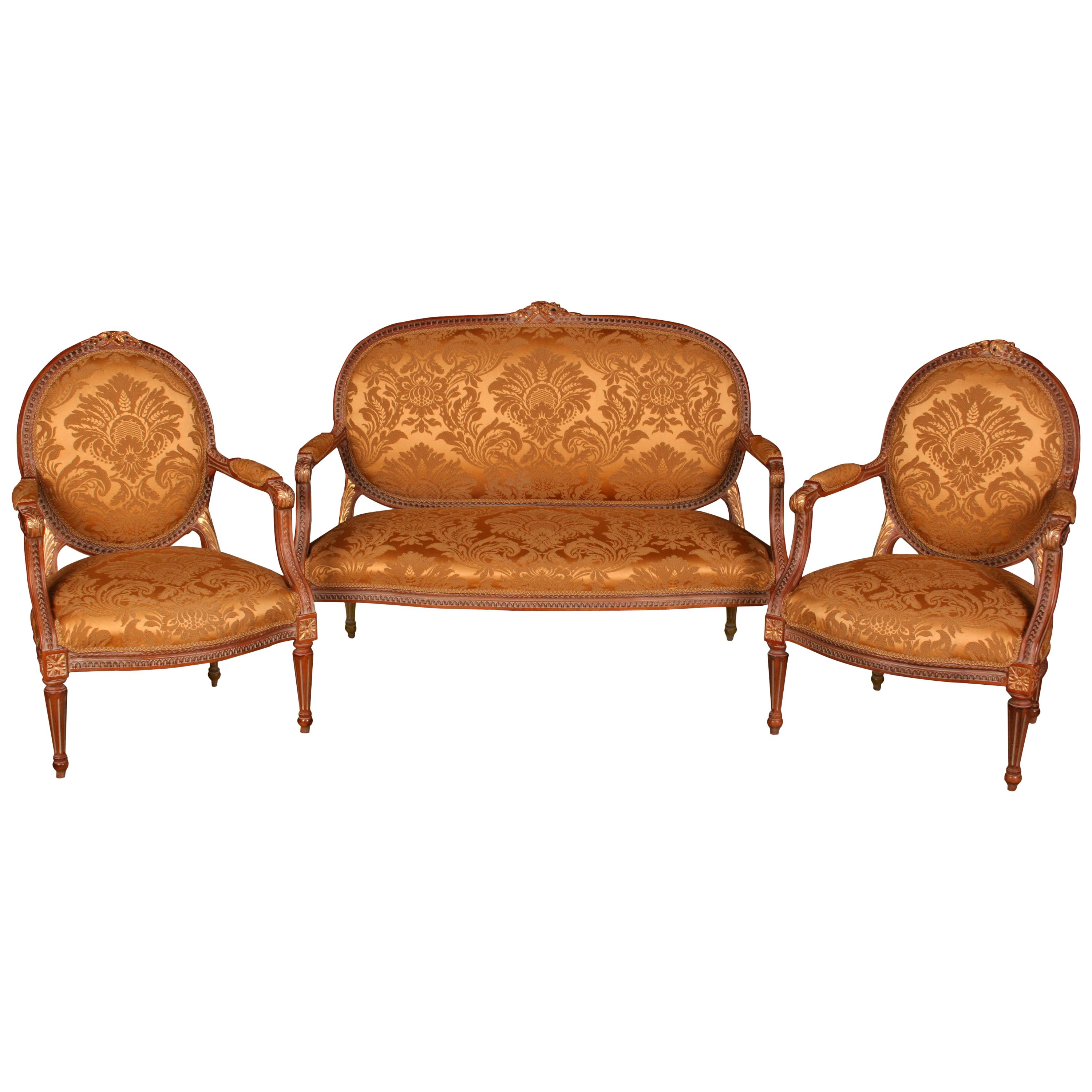 20th Century Louis Seize Style Wood French Seating Group Garniture For Sale