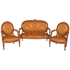 Garniture de groupe de sièges français en bois de style Louis Seize du 20ème siècle