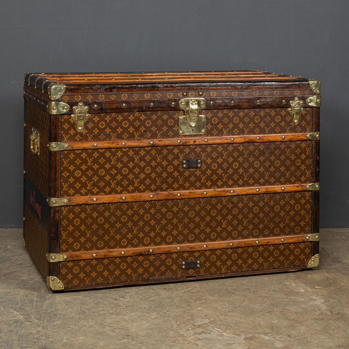 This example is a Louis Vuitton trunk that dates to around 1930. It is covered in the world famous LV monogrammed canvas, with its leather borders and brass fittings this trunk would have been the top of the line even at the time of purchase over