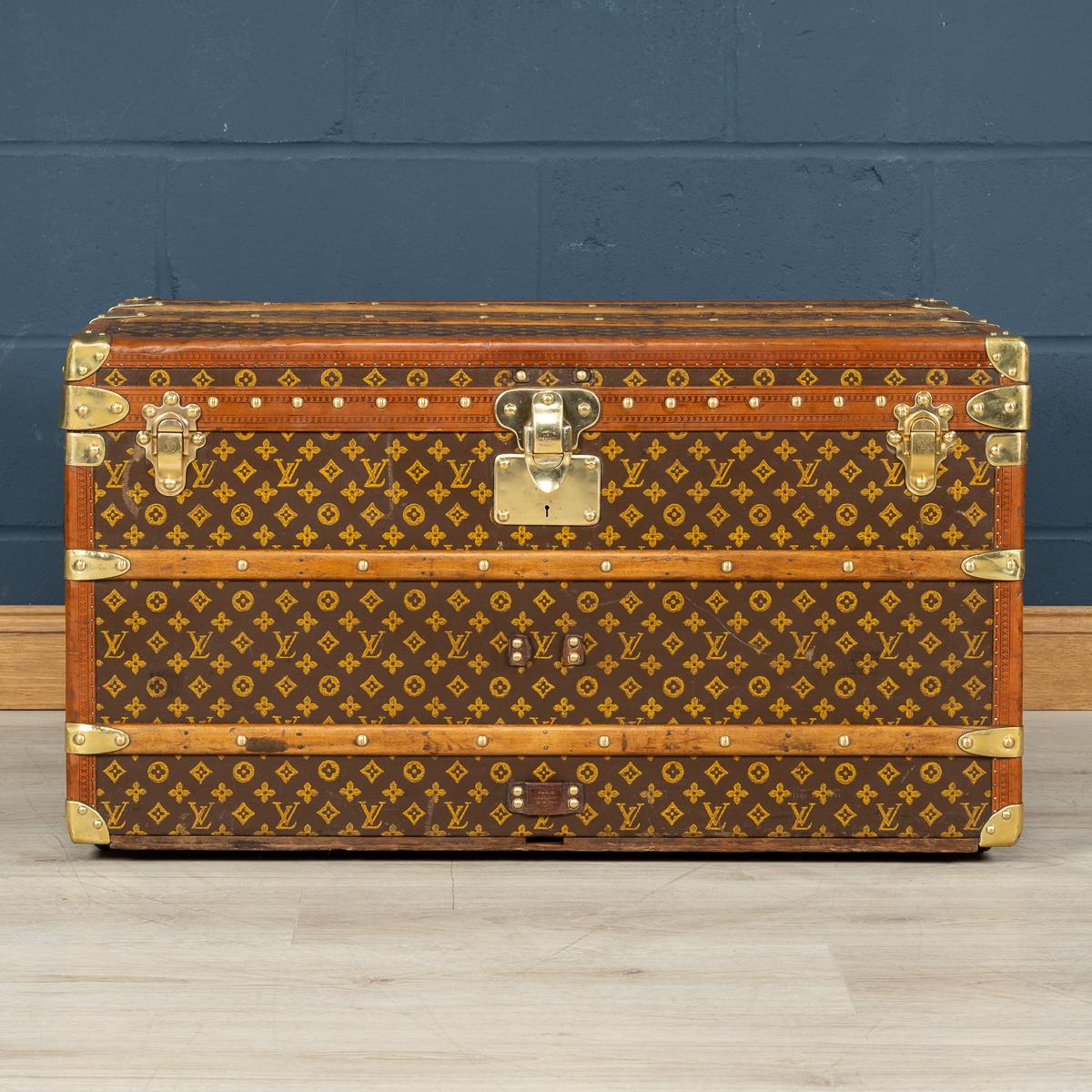 Gorgeous and most importantly complete, this early 20th century Louis Vuitton trunk was the must have item of any elite traveller. Covered in the world famous LV monogrammed canvas, with its lozine borders and brass fitting it would have been the
