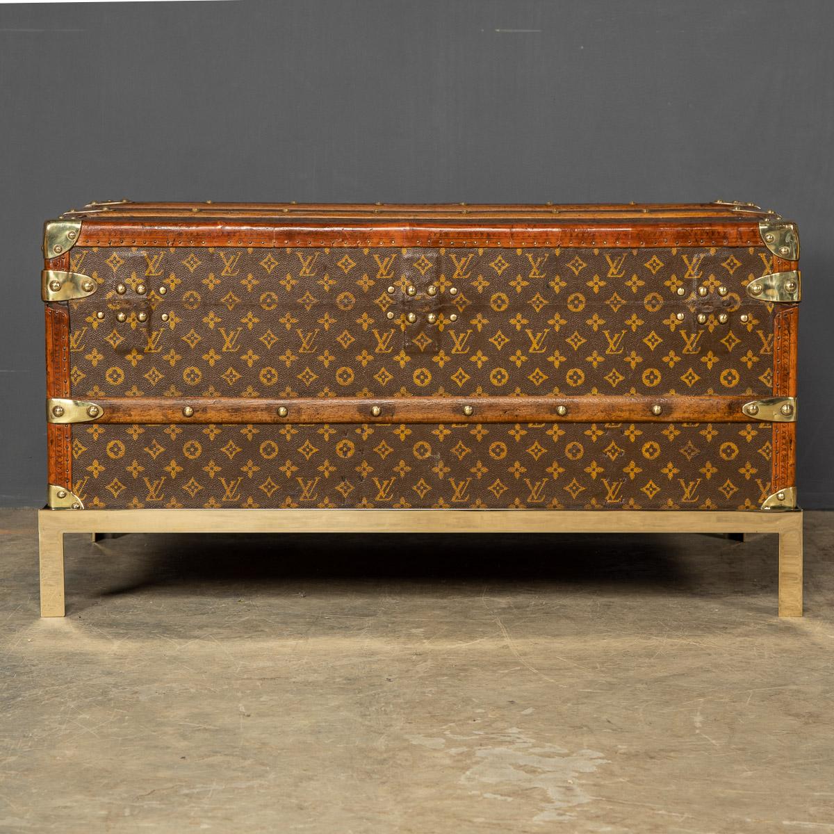 French 20th Century Louis Vuitton Cabin Trunk On A Bespoke Brass Stand, Paris, c.1920