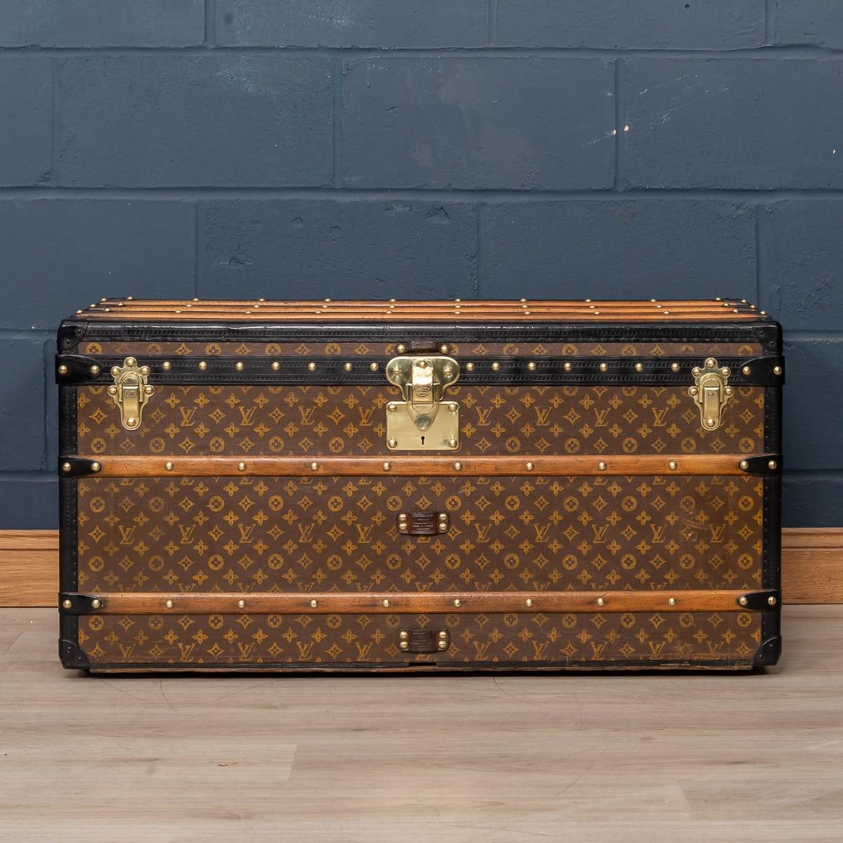 Stunning and most importantly complete, this early 20th century Louis Vuitton trunk was the must have item of any elite traveler. Covered in the world famous LV monogrammed canvas, with its lozine borders and brass fitting it would have been the top