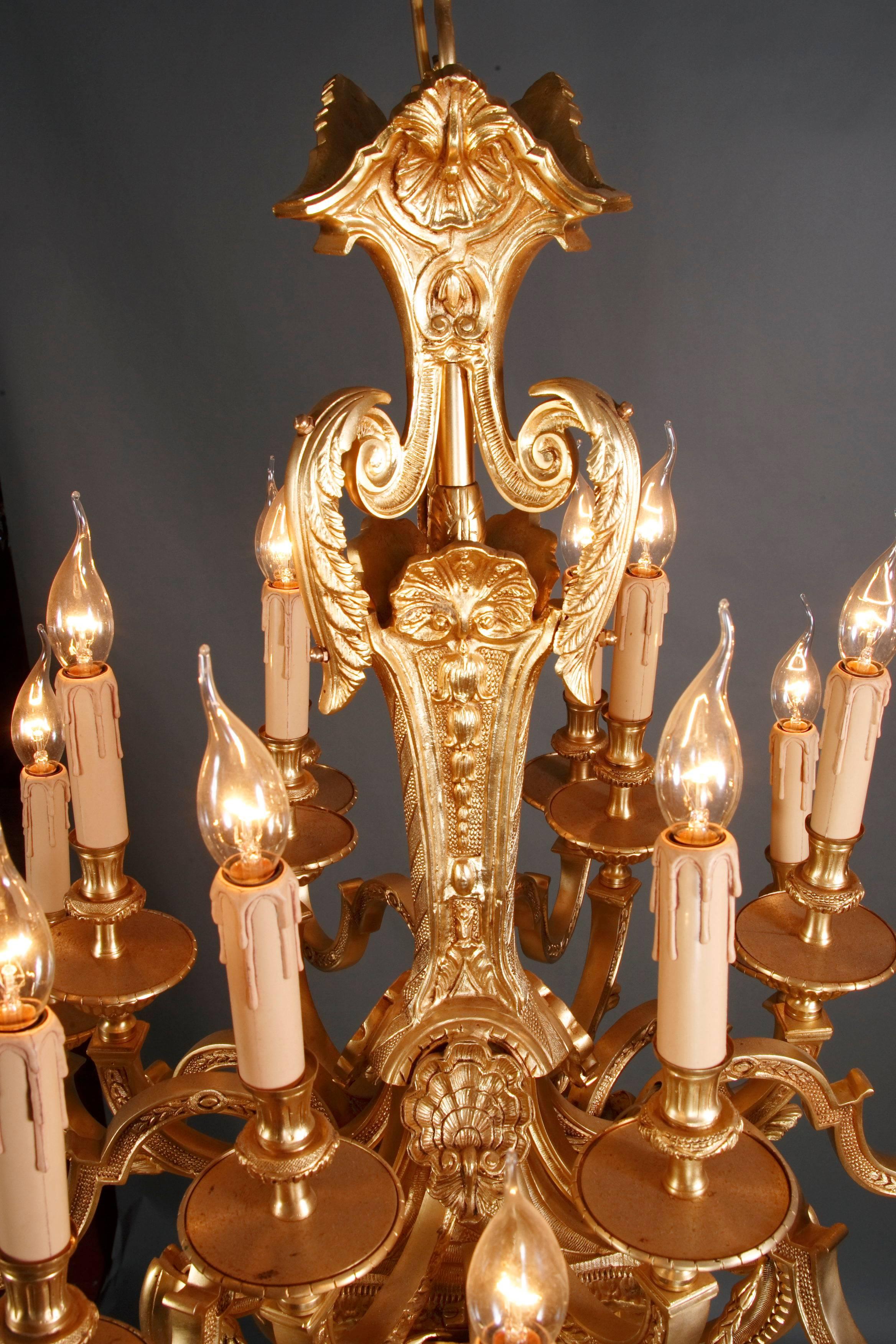 Brass 20th Century Louis XIV Ceiling Candelabra/ Chandelier For Sale