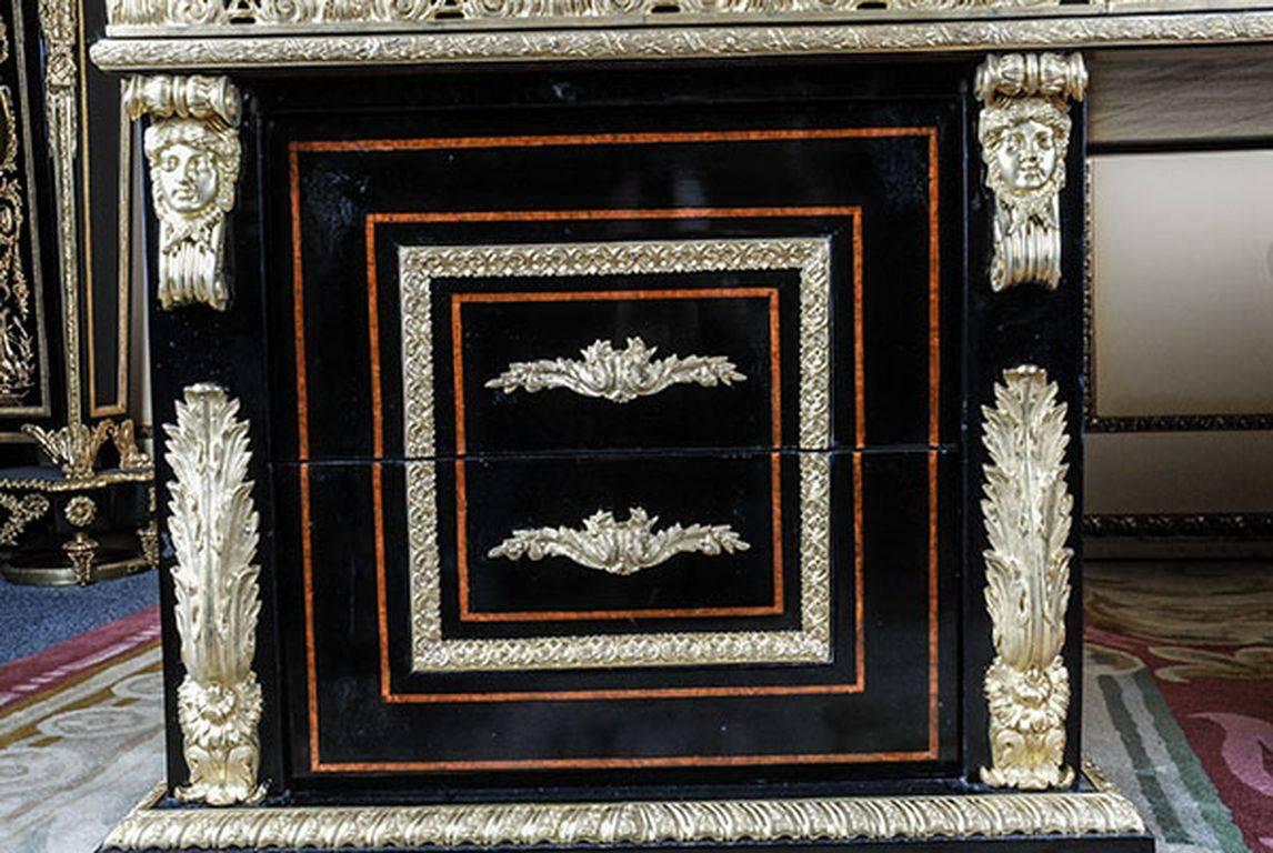 Bronze 20th Century Louis XIV Style French Piano-Black Writing Table For Sale