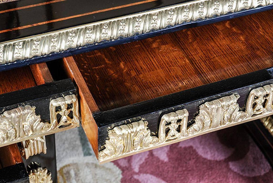 20th Century Louis XIV Style French Piano-Black Writing Table For Sale 2