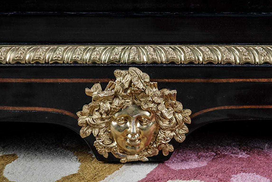 20th Century Louis XIV Style French Piano-Black Writing Table For Sale 5