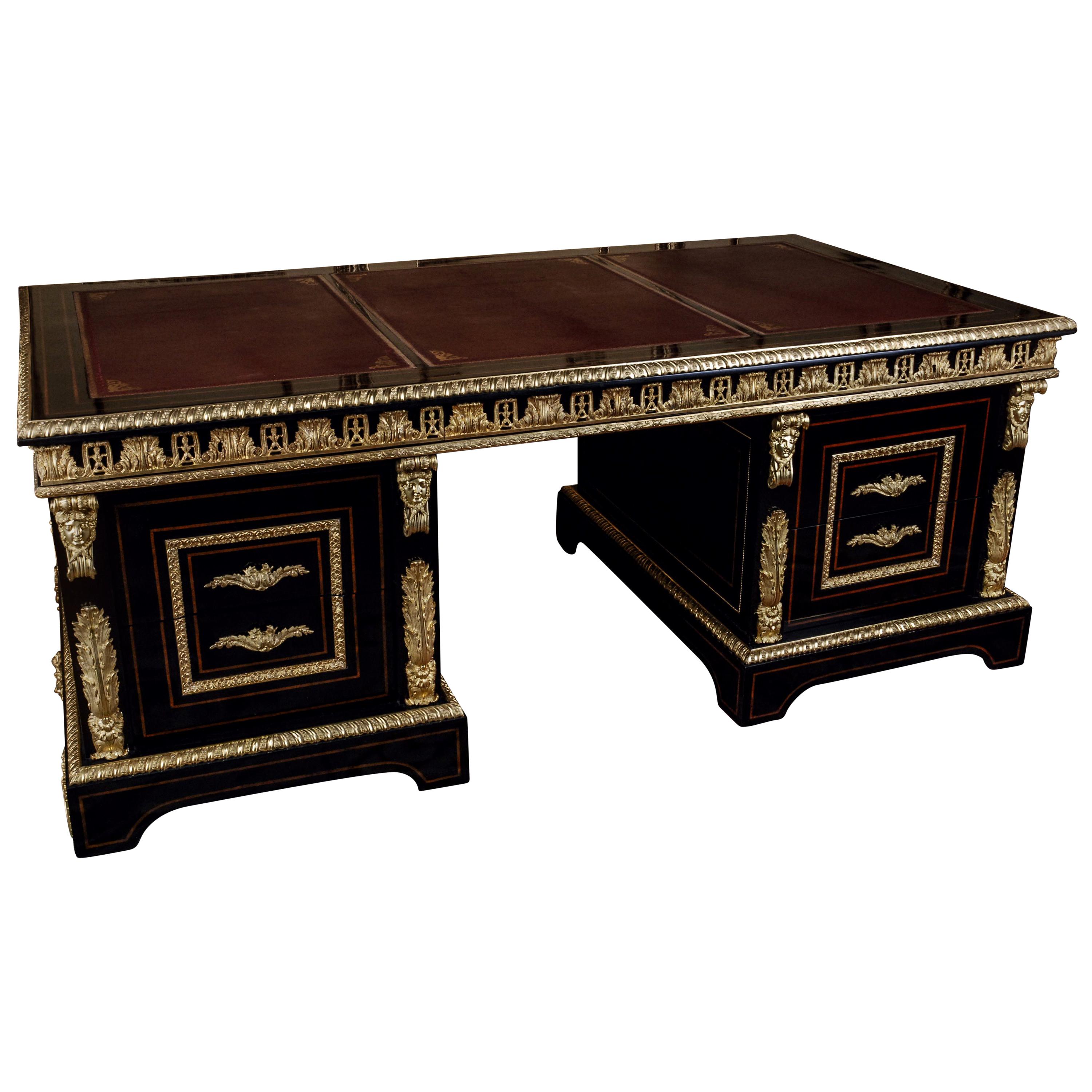 20th Century Louis XIV Style French Piano-Black Writing Table For Sale