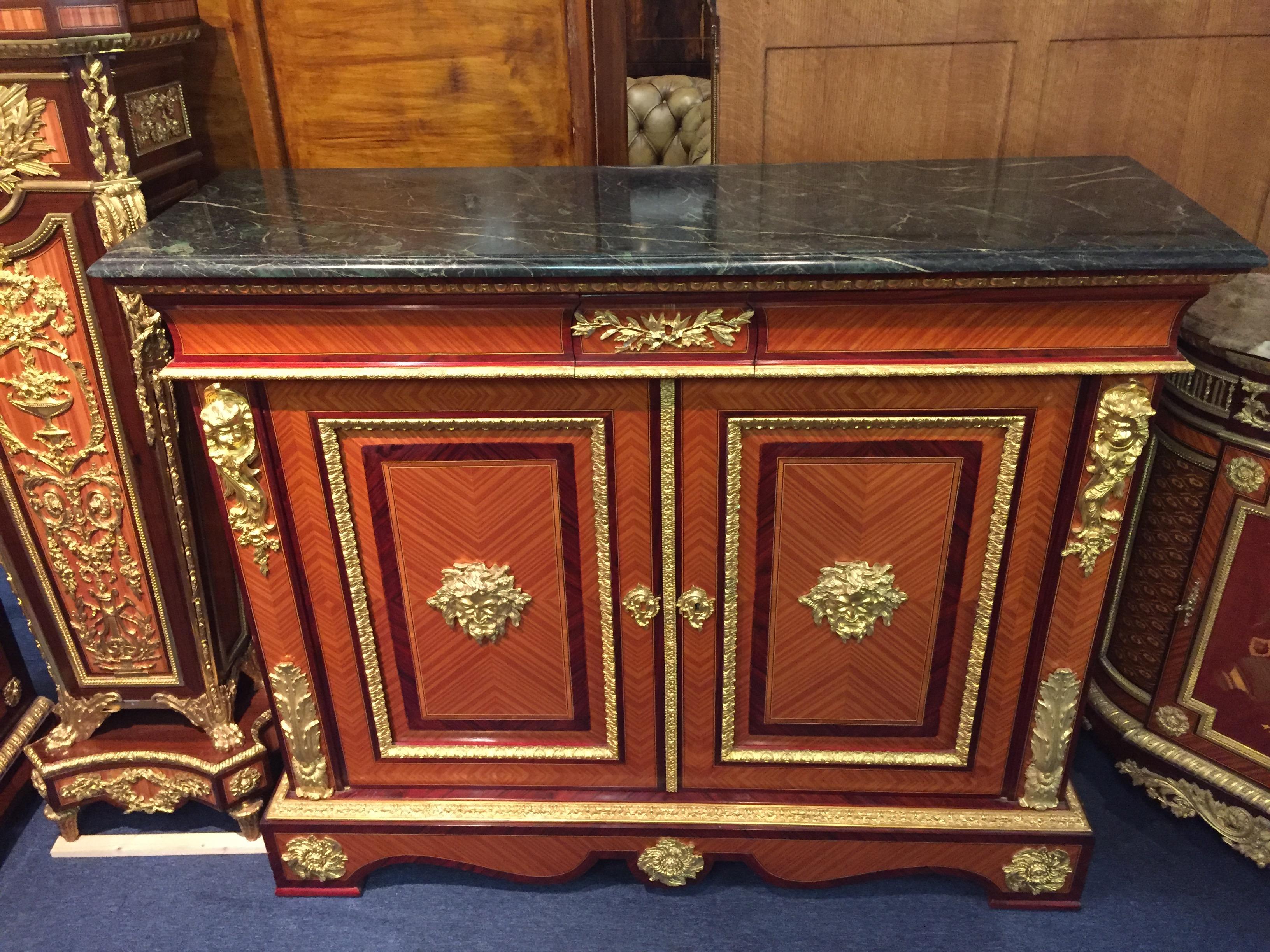 French 20th Century antique Louis XIV Style Palisander Tulipwood Cabinet bronzed  For Sale