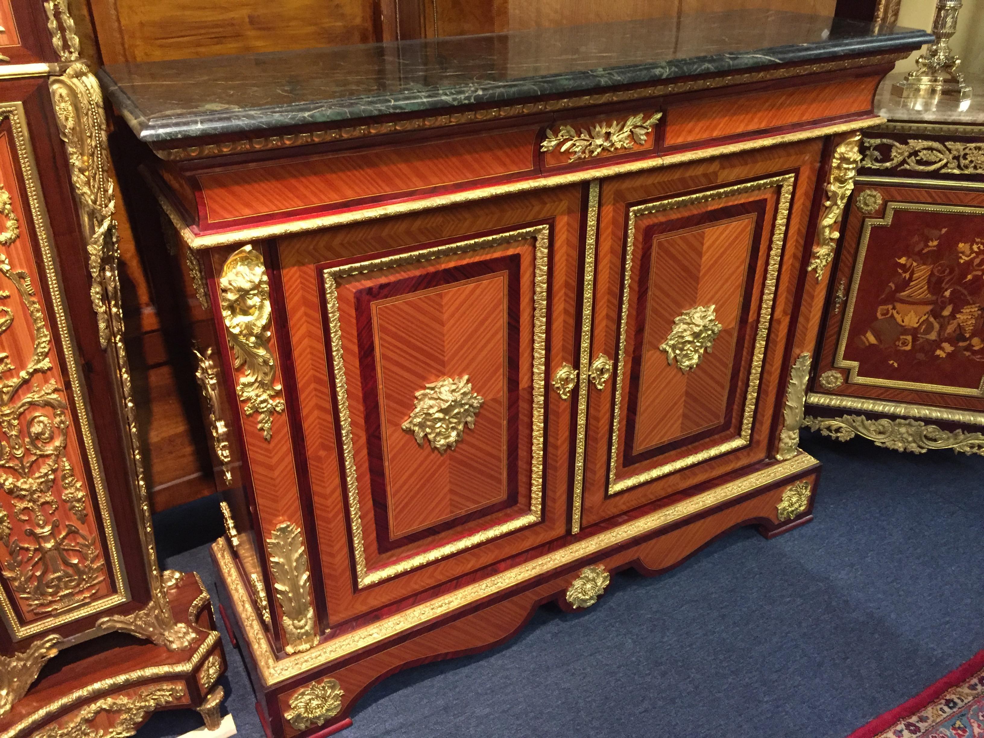 Bronzed 20th Century antique Louis XIV Style Palisander Tulipwood Cabinet bronzed  For Sale