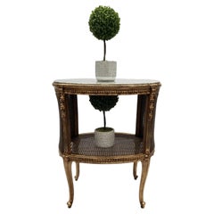 20th Century Louis XV Double Level Side Table Marble Top & Wicker