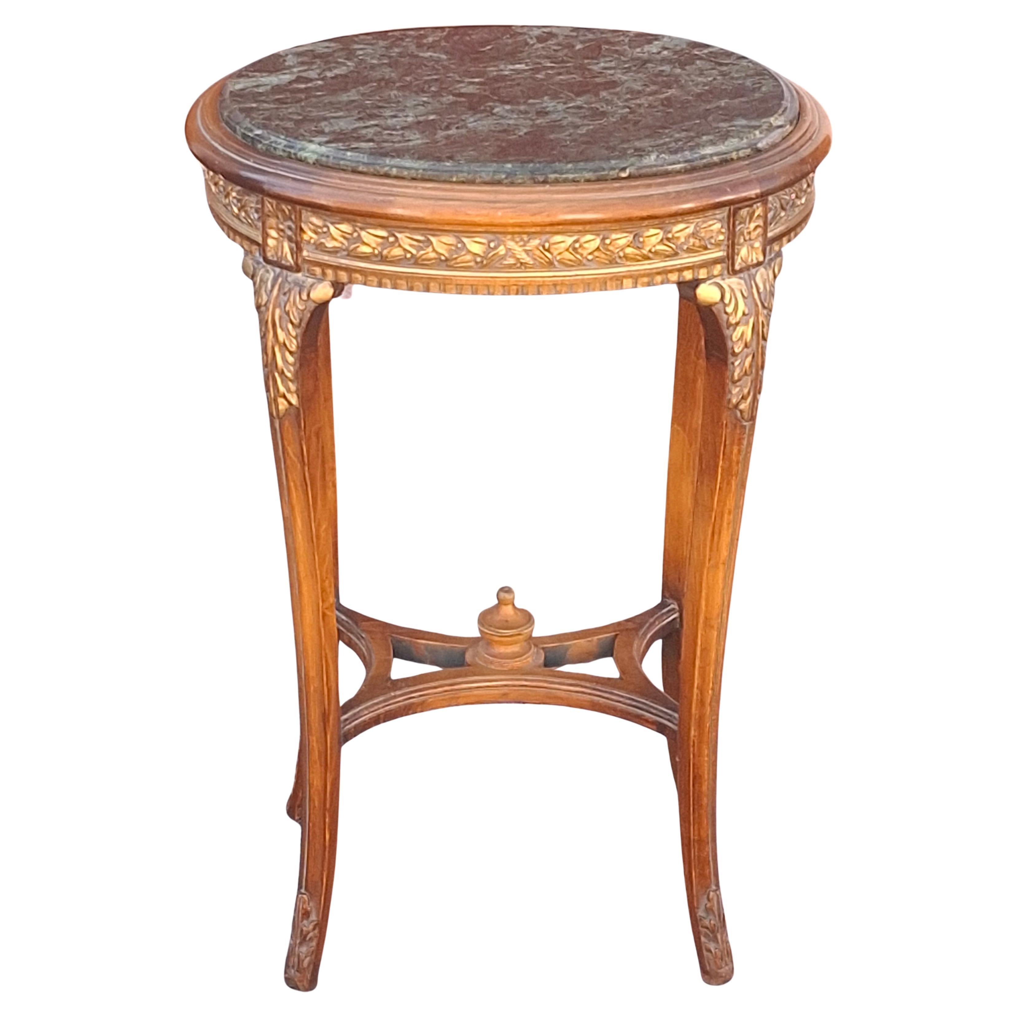 20th Century Louis XV French Carved Foliate Giltwood and Marble Top Side Table