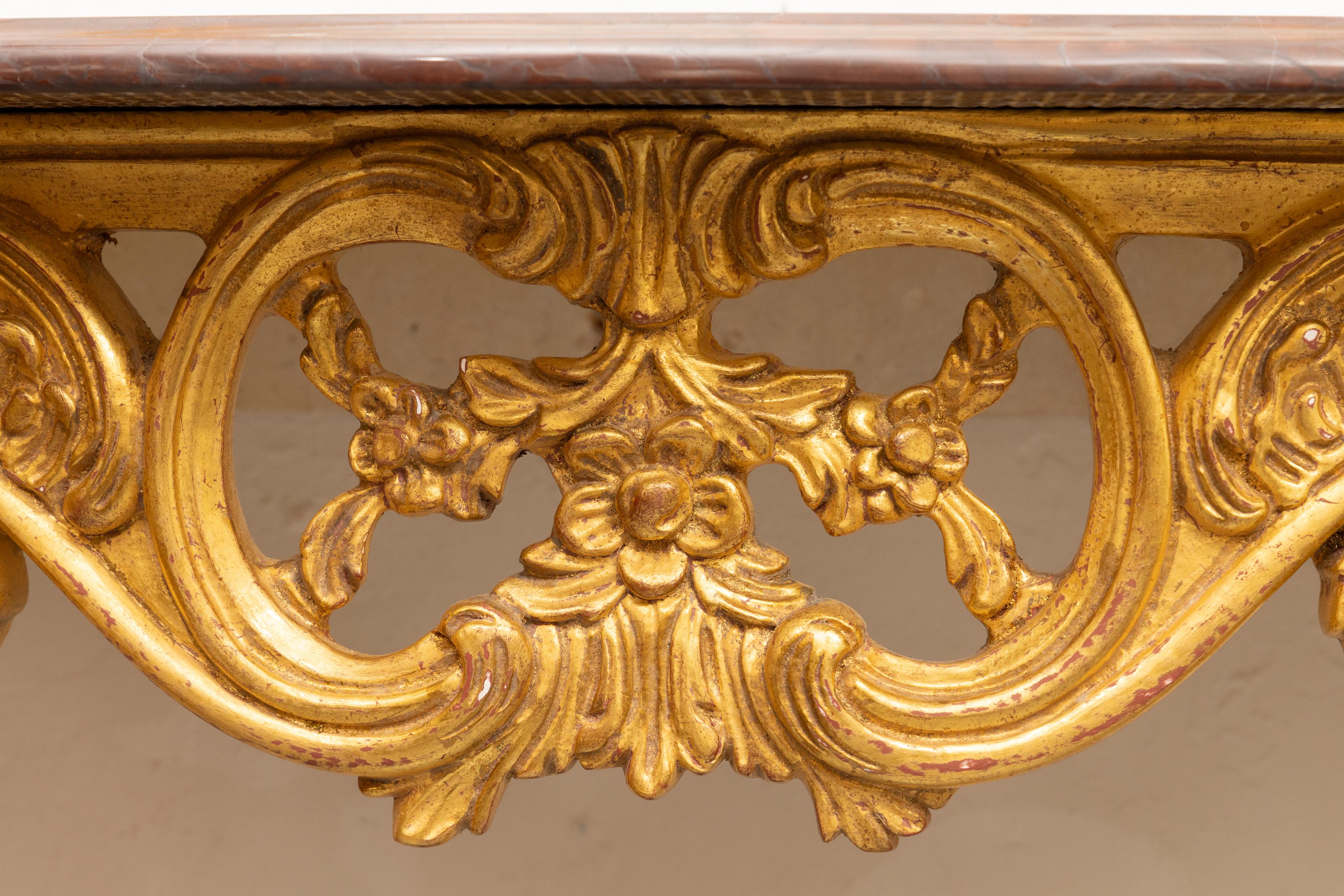 French 20th Century Louis XV Gilt Console with Marble Top (Pair available) For Sale