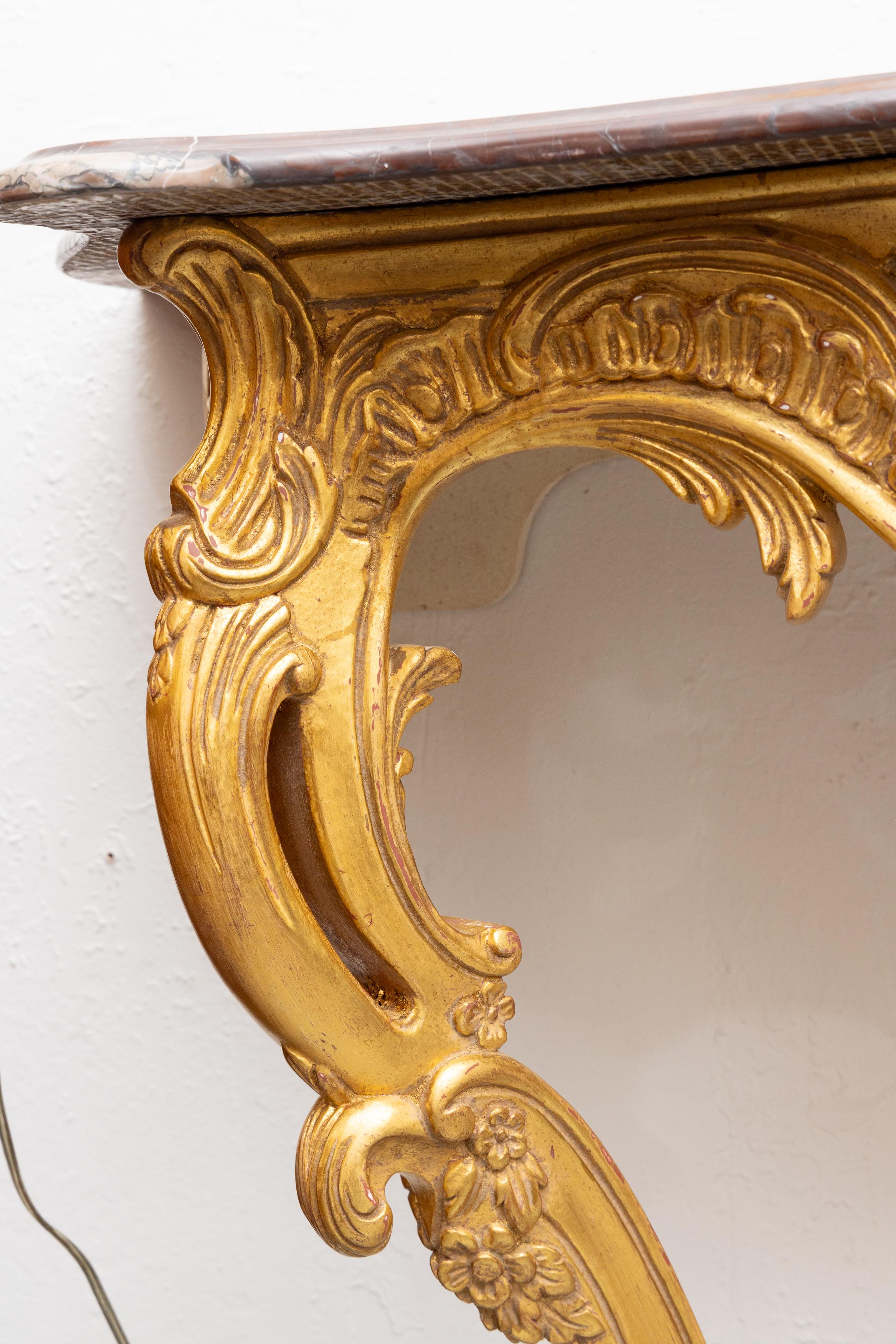 20th Century Louis XV Gilt Console with Marble Top (Pair available) In Good Condition For Sale In WEST PALM BEACH, FL